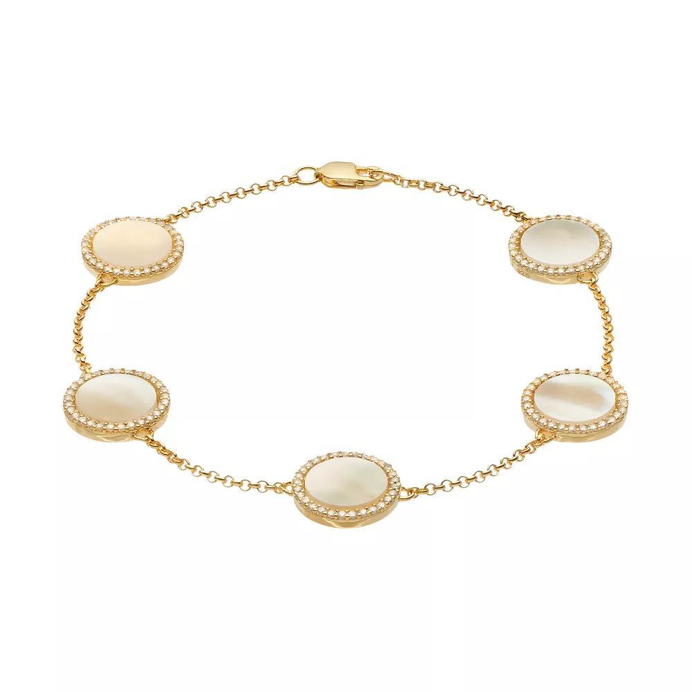 Sterling Silver Mother-of-Pearl & Cubic Zirconia Halo Station Bracelet, Women's, Size: 7.5" Product Image