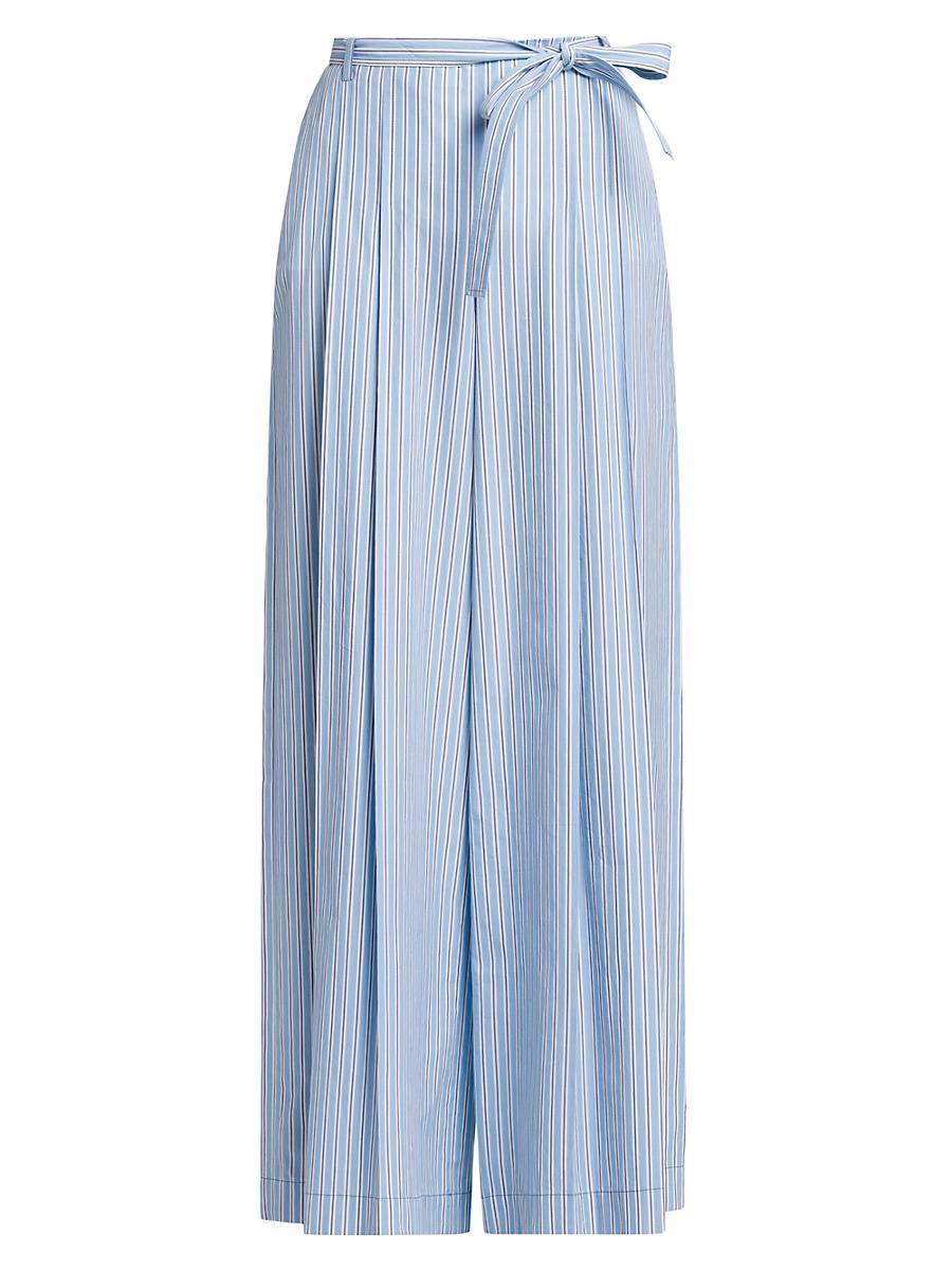 Womens Striped Cotton Wide-Leg Trousers Product Image