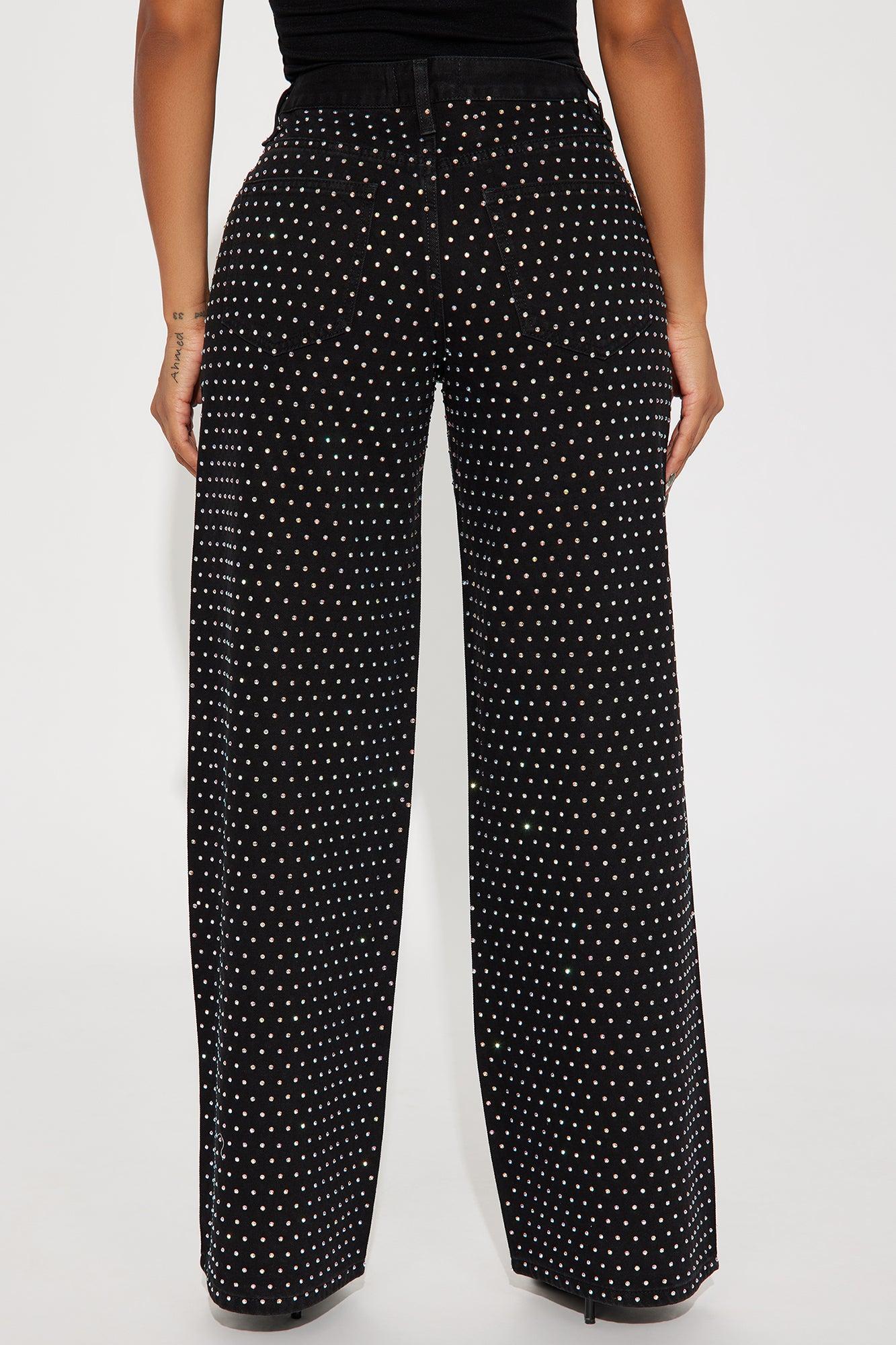 Glo Embellished Wide Leg Jeans - Black Product Image
