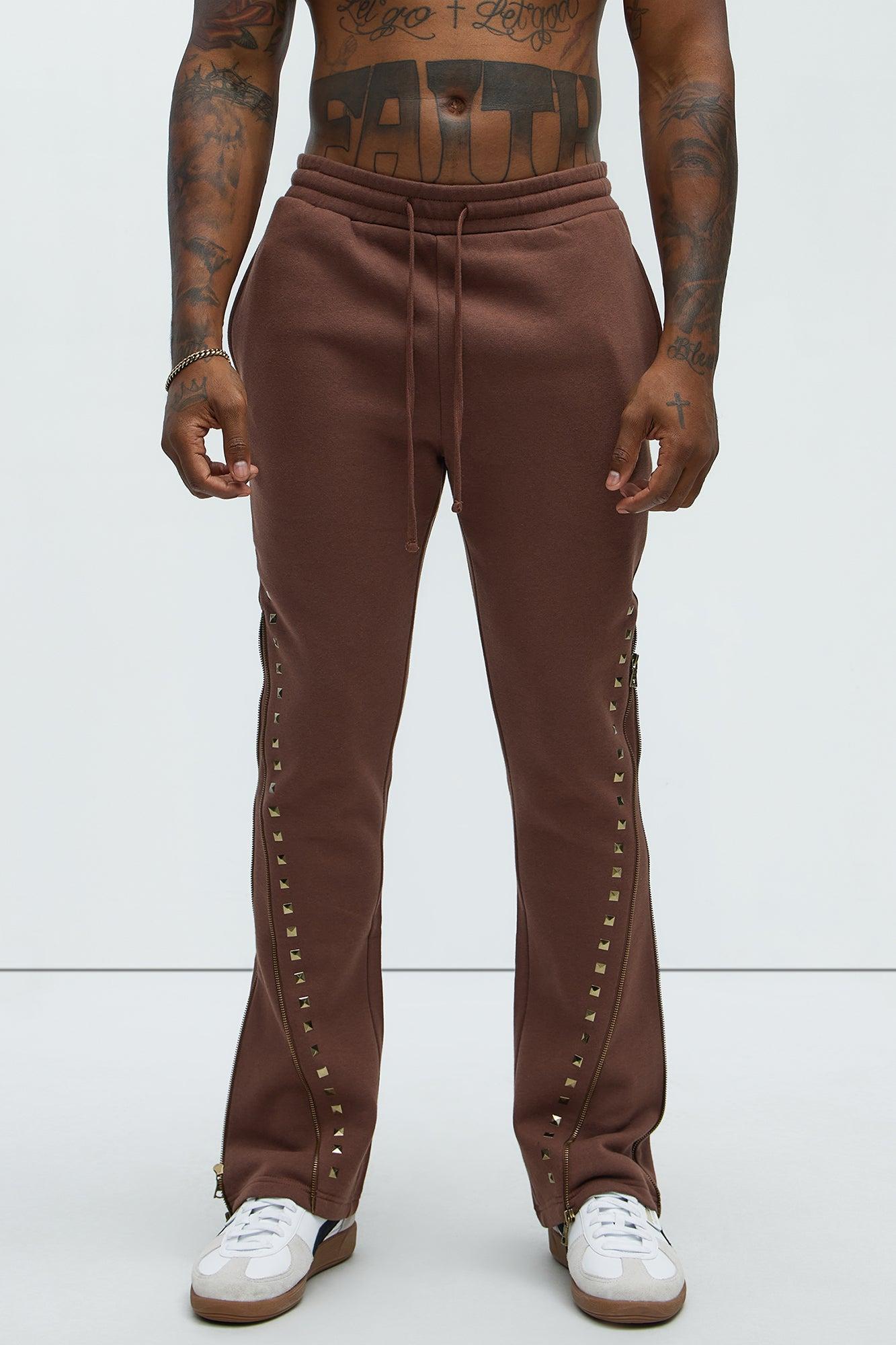 Tyson Sleaze Studded Skinny Flare Sweatpants - Brown Product Image
