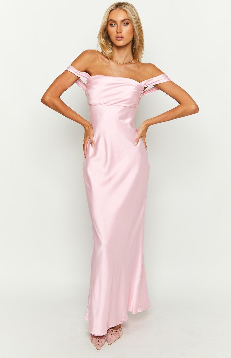 Ella Light Pink Off Shoulder Formal Maxi Dress Product Image