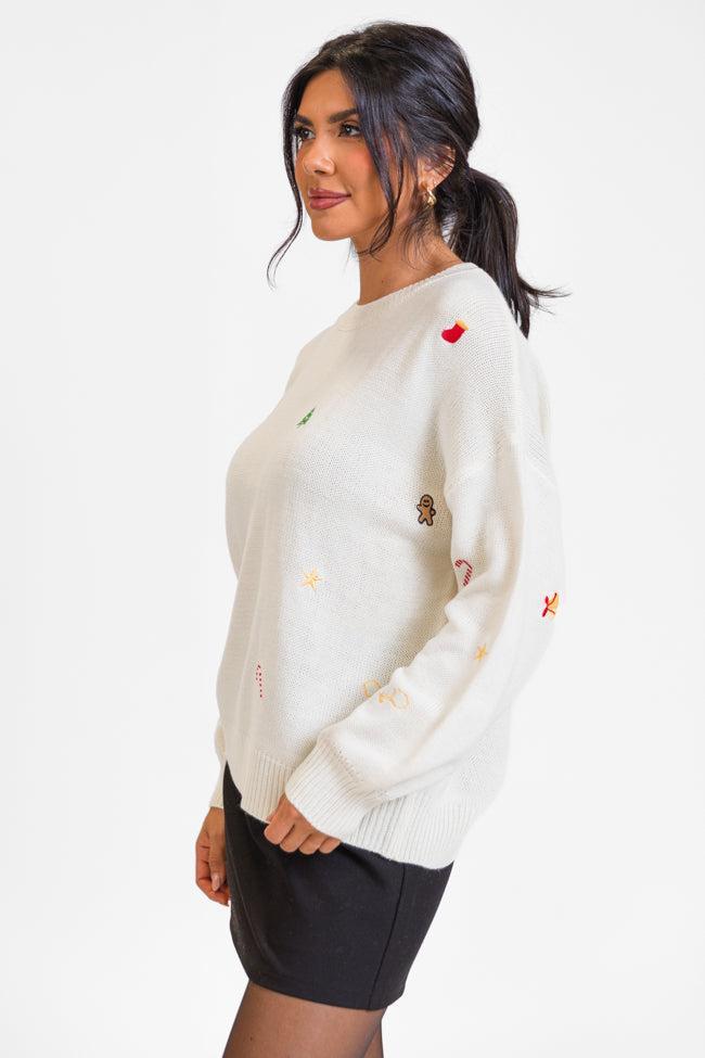 Magic Of The Holidays Cream Embroidered Sweater FINAL SALE Product Image