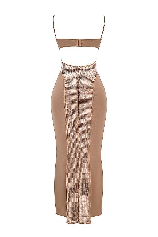 Bonita Cafe Au Lait Sequin Maxi Dress Product Image