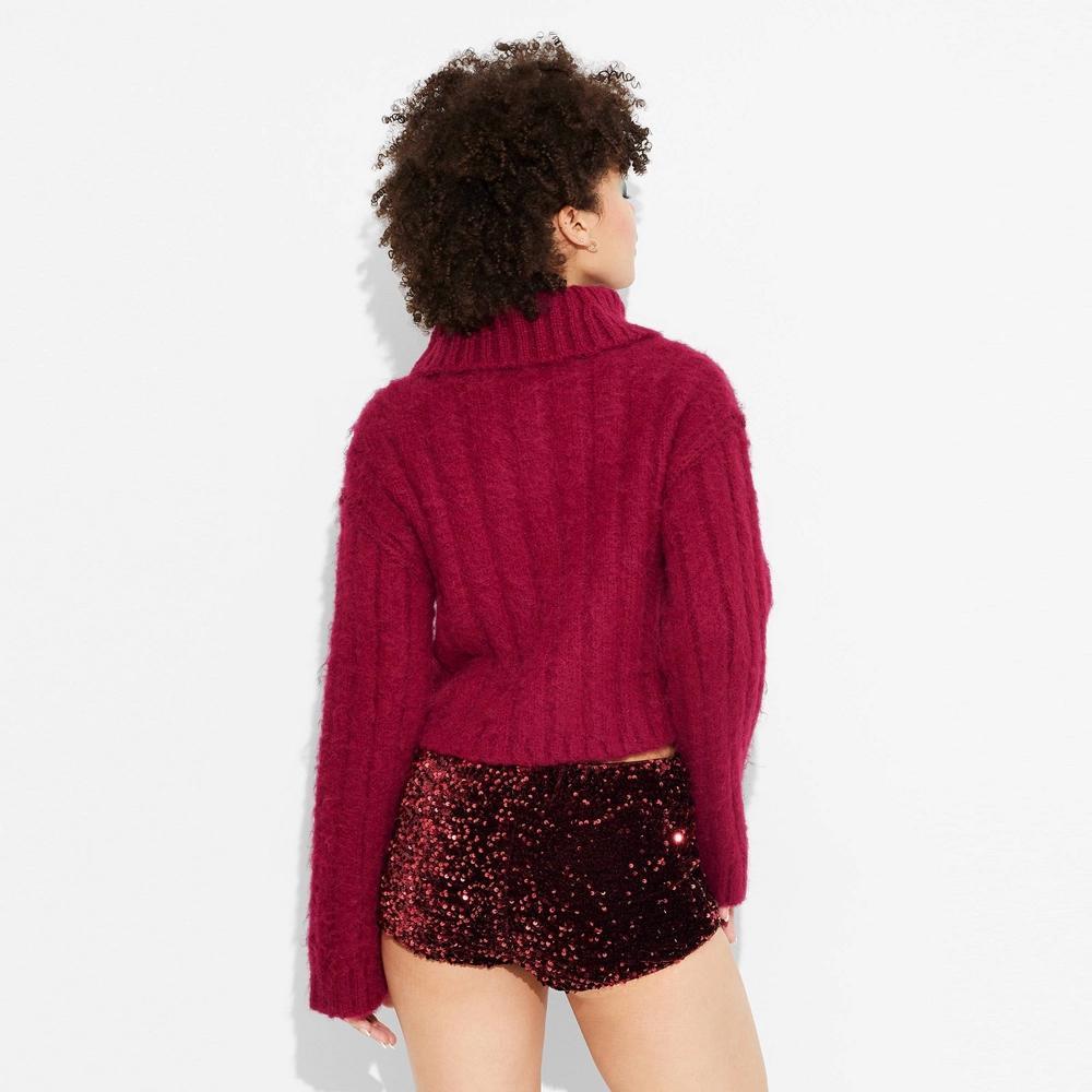 Womens Turtleneck Pullover Holiday Sweater - Wild Fable Berry Red XL Product Image