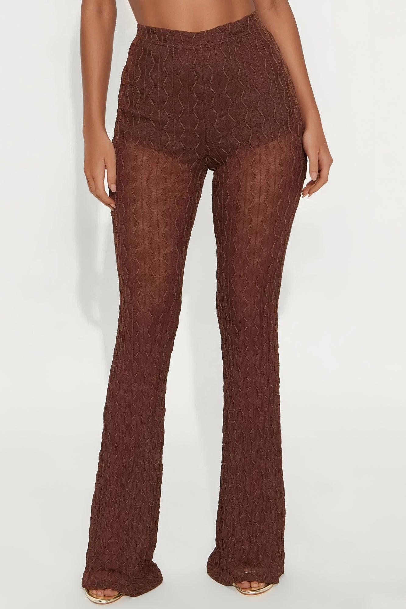 Romina High Rise Textured Flare Pant - Chocolate Product Image