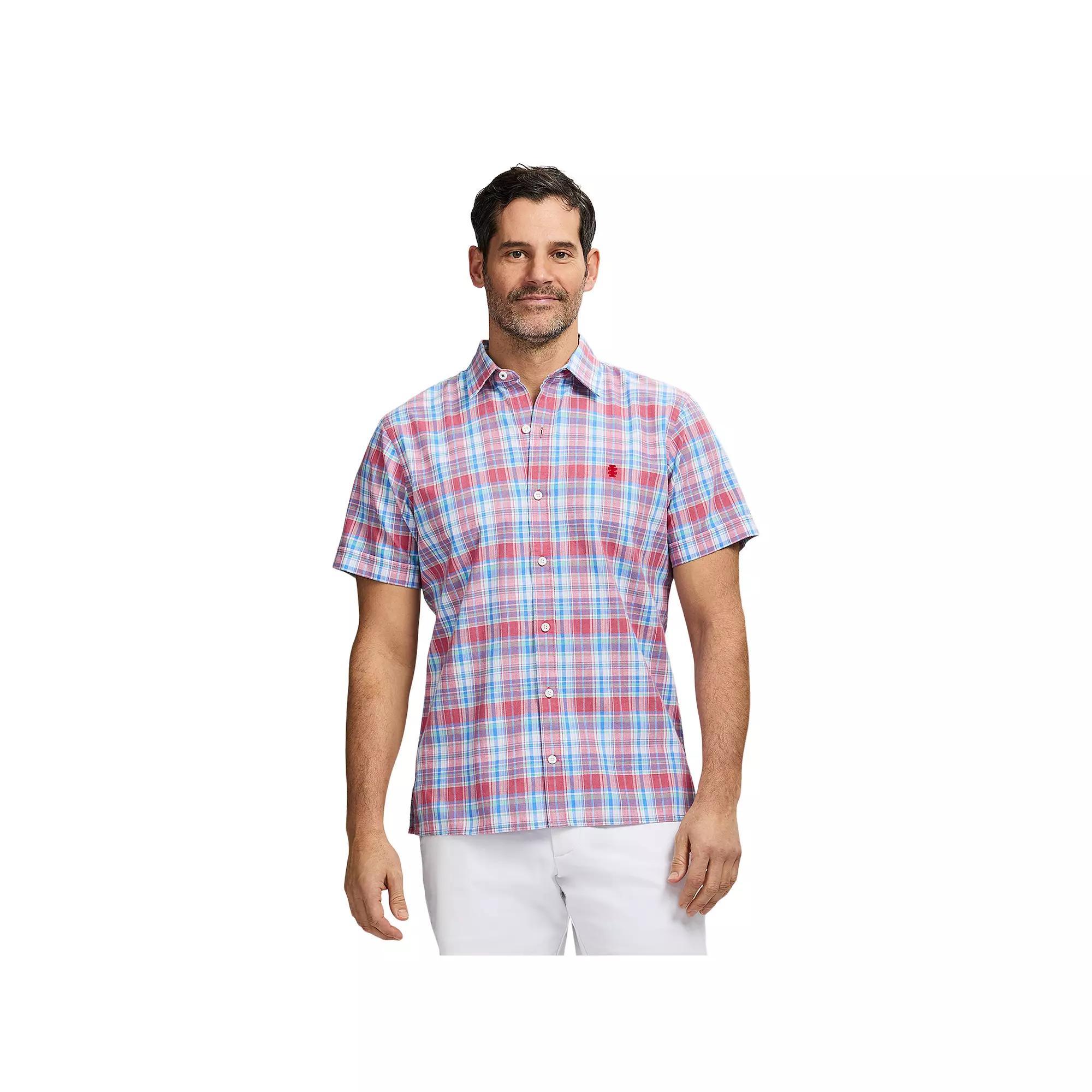 Men's IZOD Madras Short Sleeve Button Down Shirt, Size: XL, Holly Pink Plaid Product Image