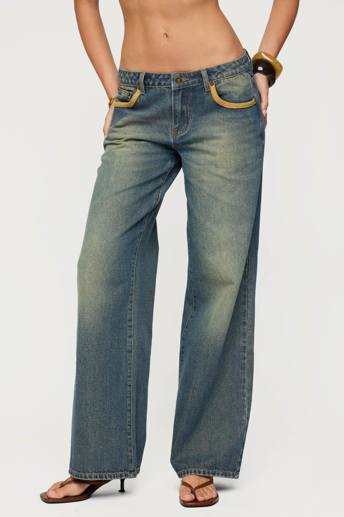 Faux Suede Star Low Rise Jeans Product Image