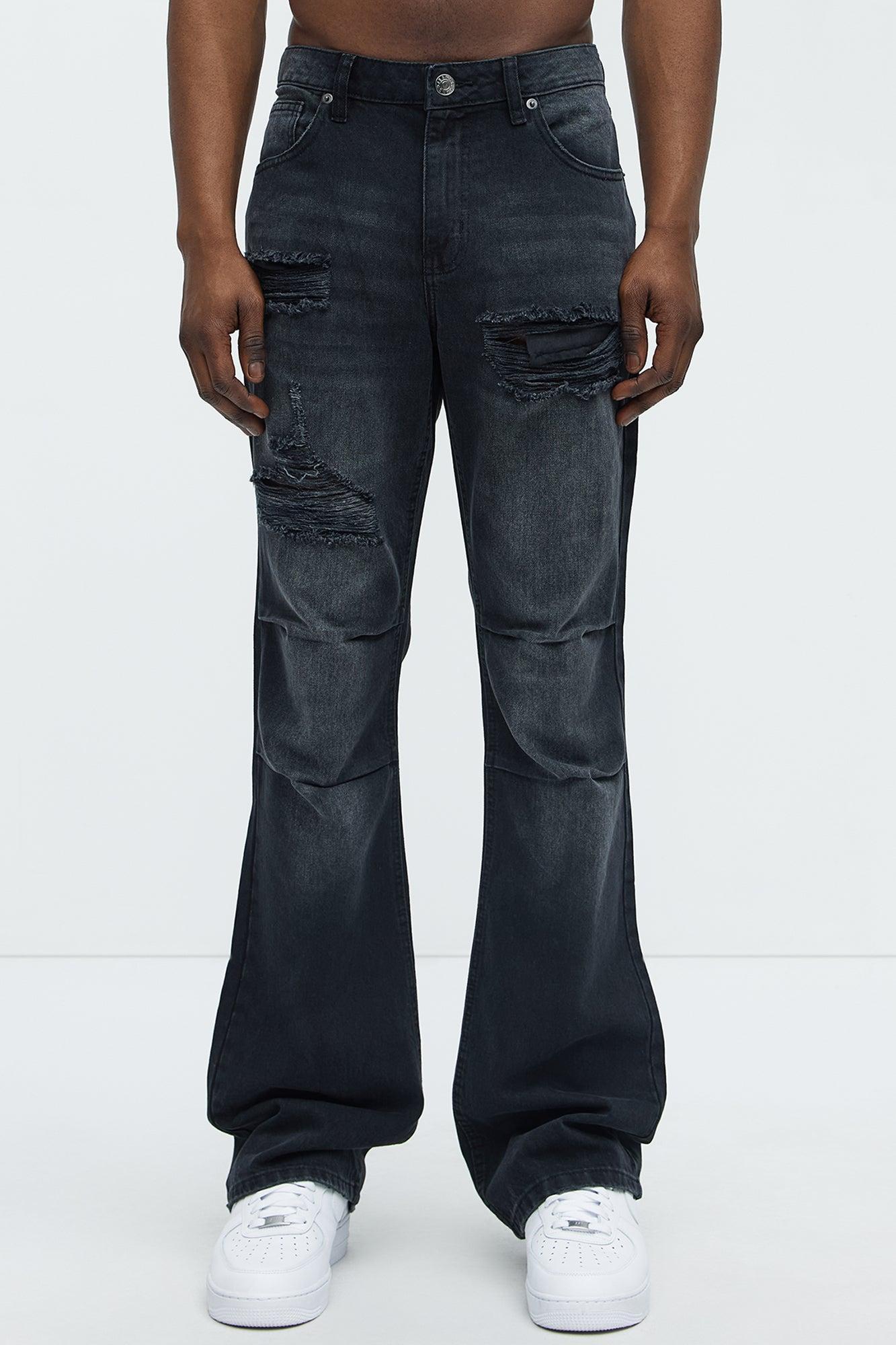 Out And About Ripped Stacked Slim Flare Jeans - Black Wash Product Image