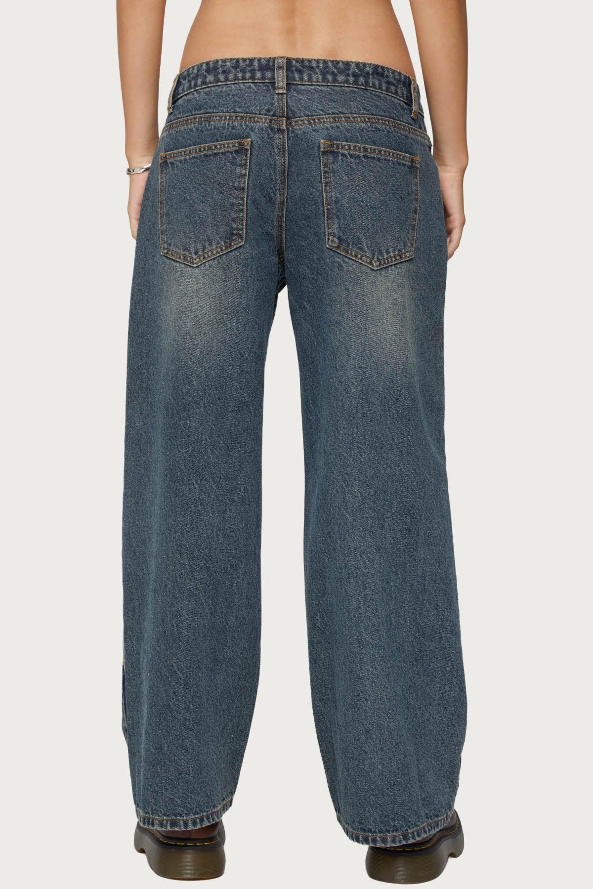 Petite Contrast Panel Low Rise Jeans Product Image