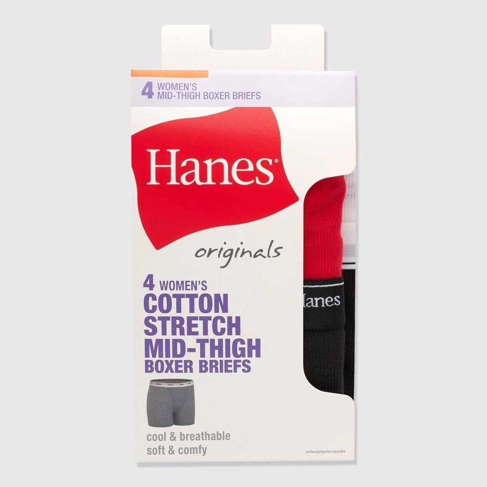 Hanes Originals Women's 4pk Breathable Stretch Cotton Mid-Thigh Boxer Briefs - White/Red/Black S: Tagless Knit Underwear Product Image