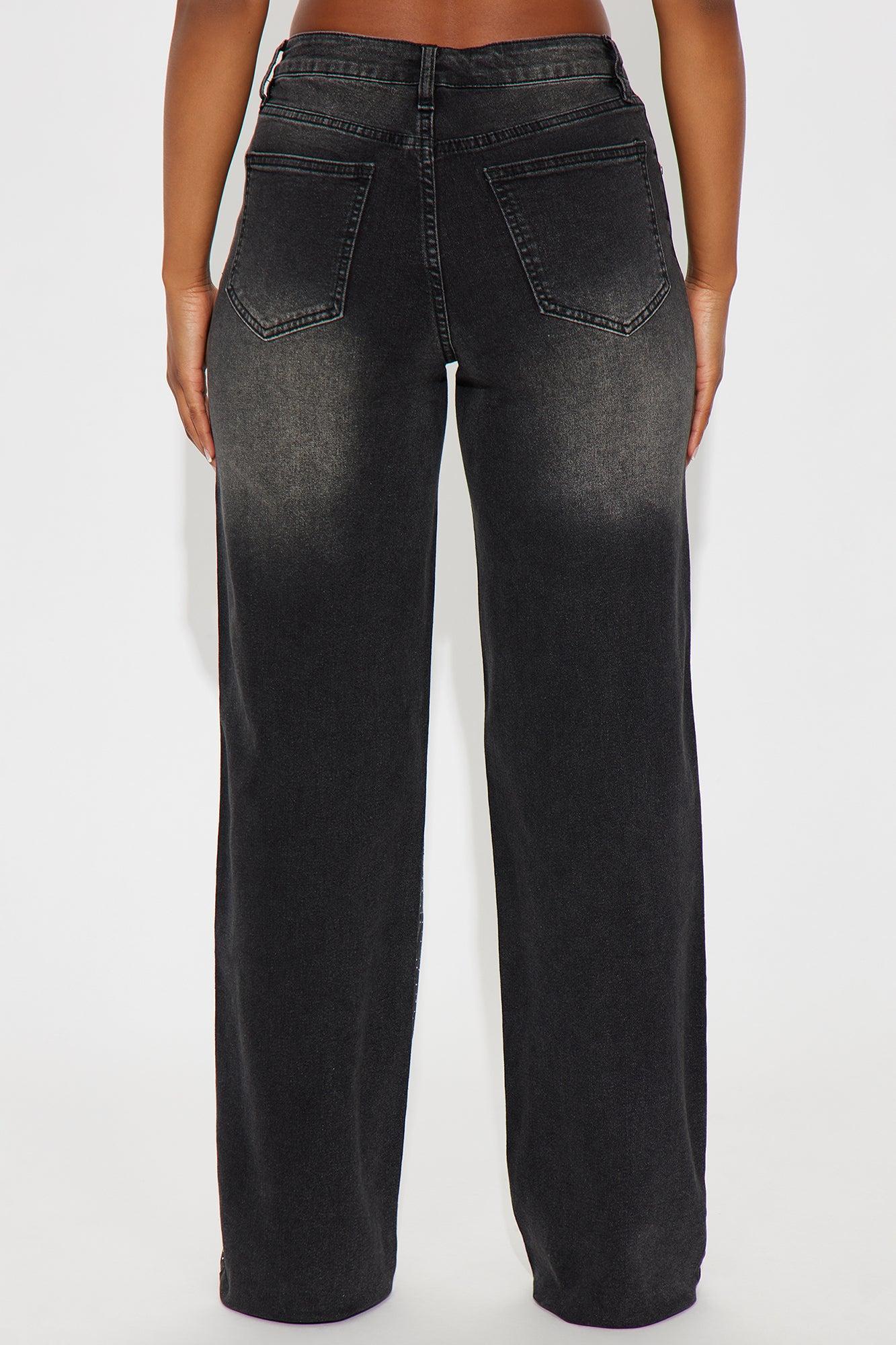 Not So Average Stretch Embellished Straight Leg Jeans - Black Wash Product Image