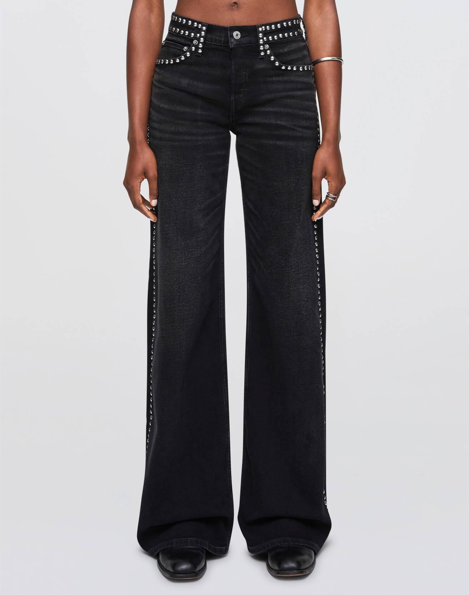 Studded Mid Rise Wide Leg - Crafted Black Stud Product Image