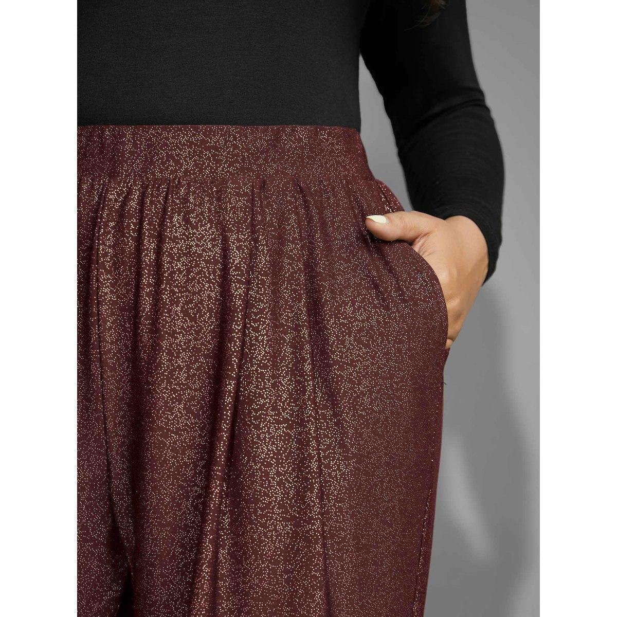 Plus Size Sequin Knit Elastic Waist Holiday Pants Women Burgundy Formal Mid Rise Party Pants BloomChic 18-20/2X Product Image