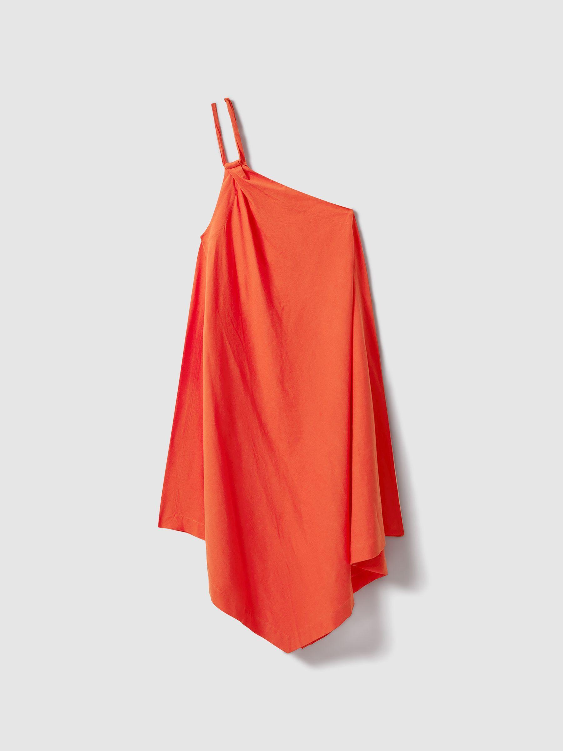 One Shoulder Draped Midi Dress in Orange Product Image