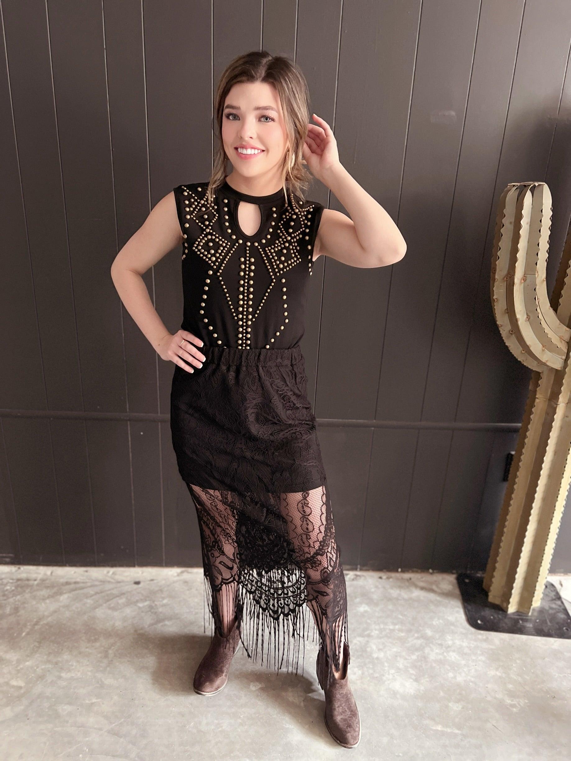 Black Keyhole Vintage Bronze Studded Bodysuit Product Image