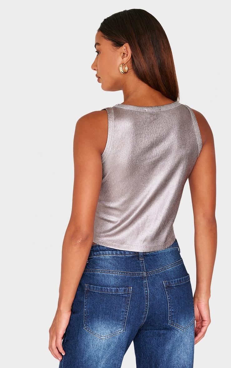 Dark Grey Metallic Ribbed Racer Long Vest Top Product Image