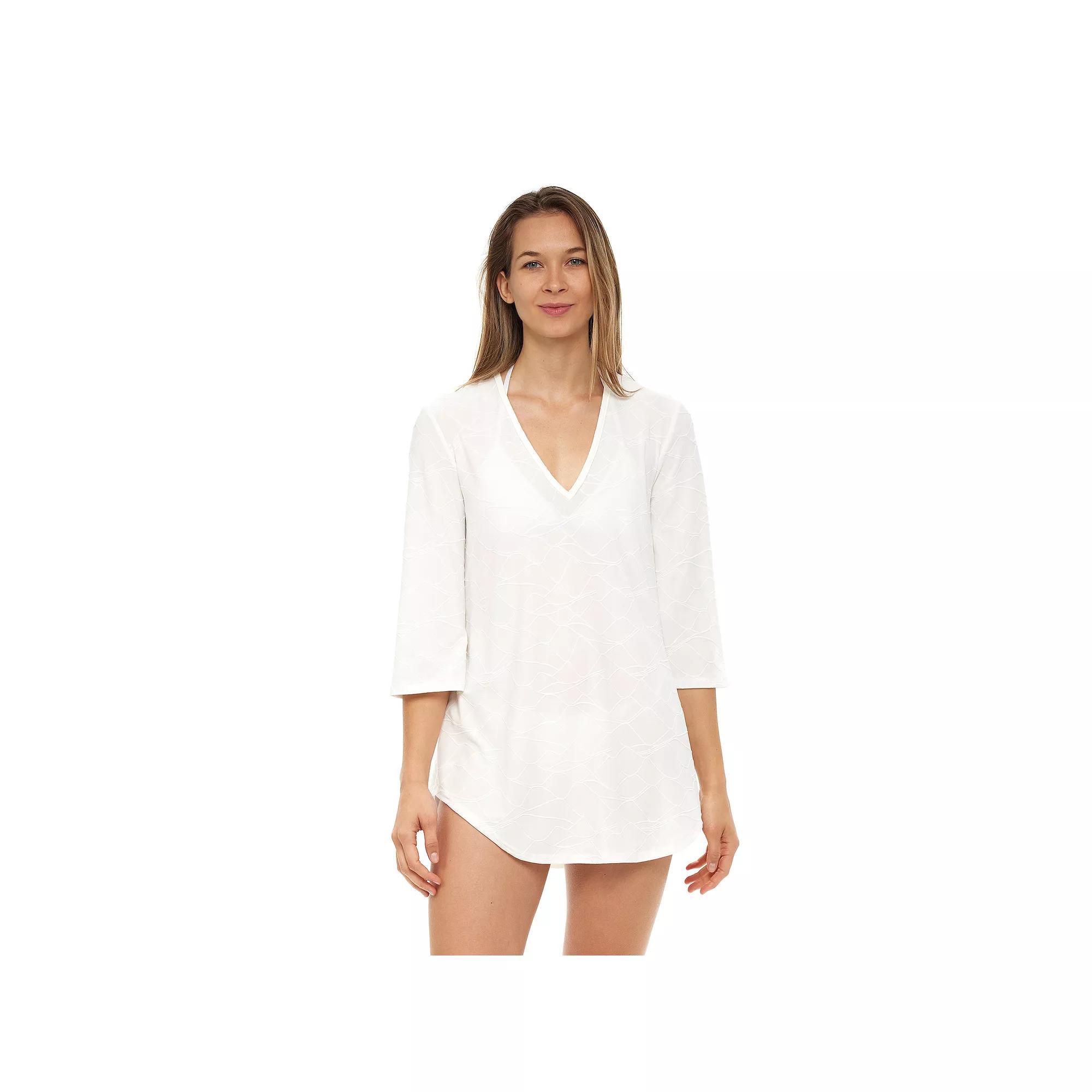Women's Jordan Taylor Textured Wave V-Neck Swim Cover-Up Tunic, Size: Small, White Product Image