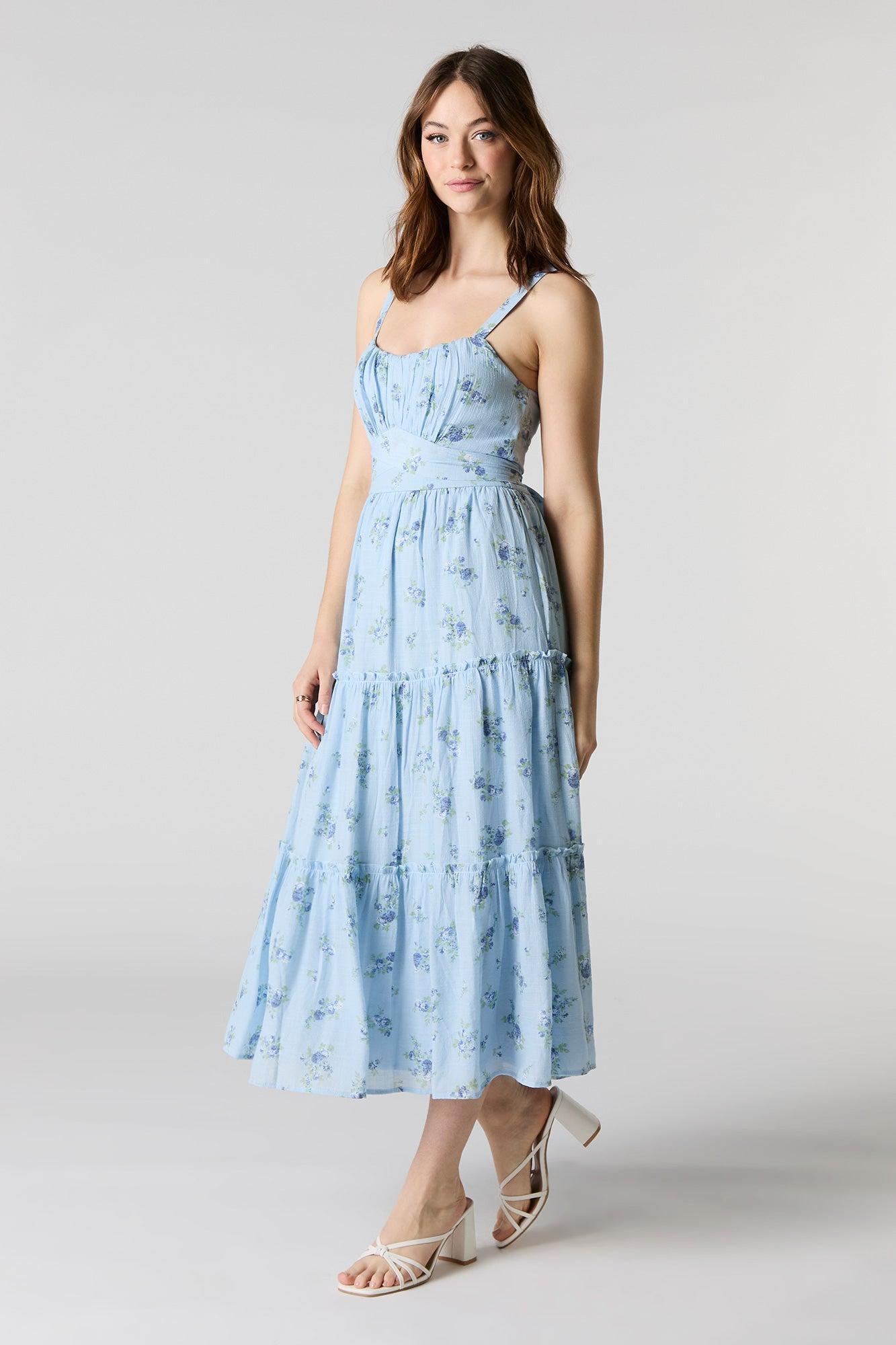 Tie Waist Tiered Midi Dress Female Product Image