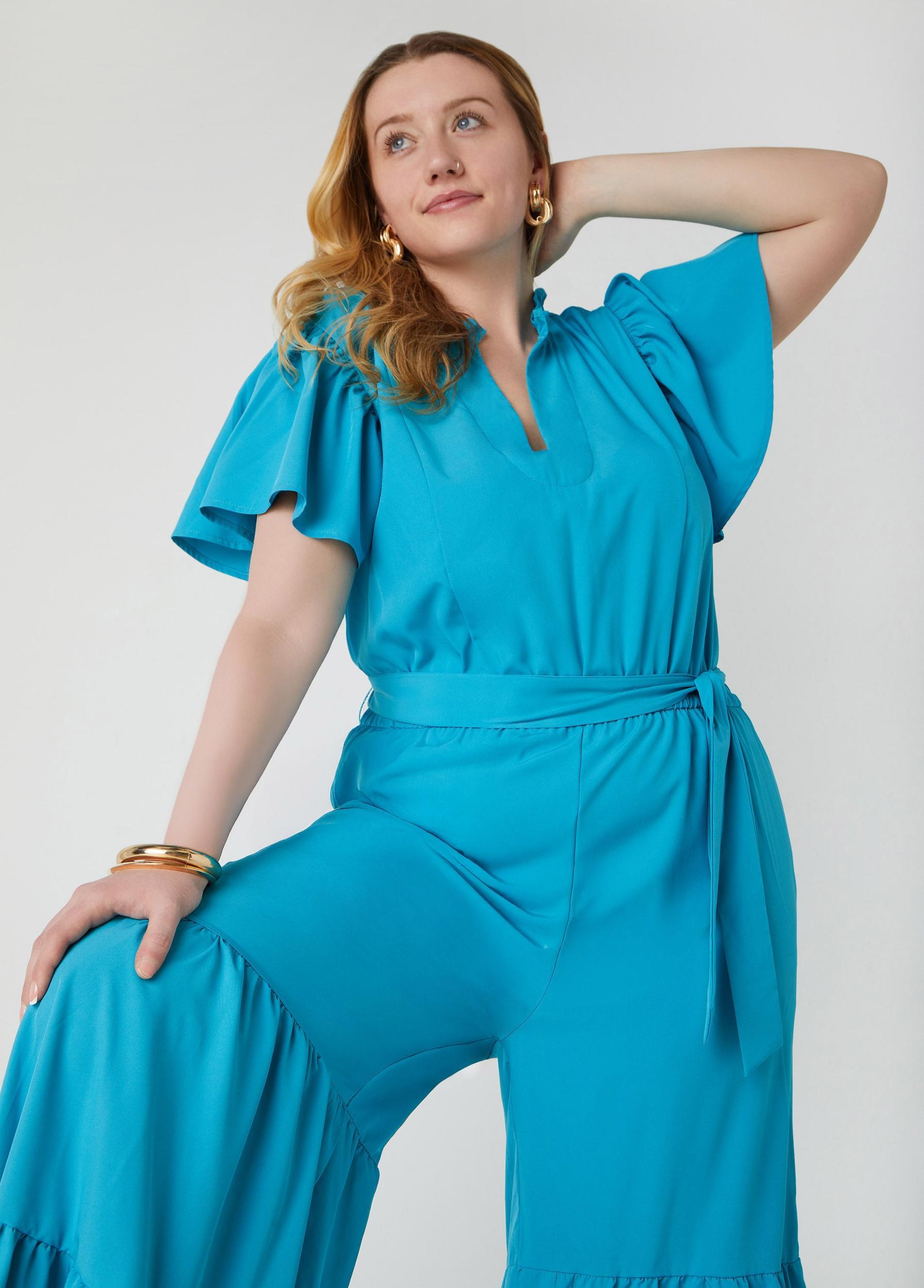 Ruffled Wide Leg Jumpsuit Product Image