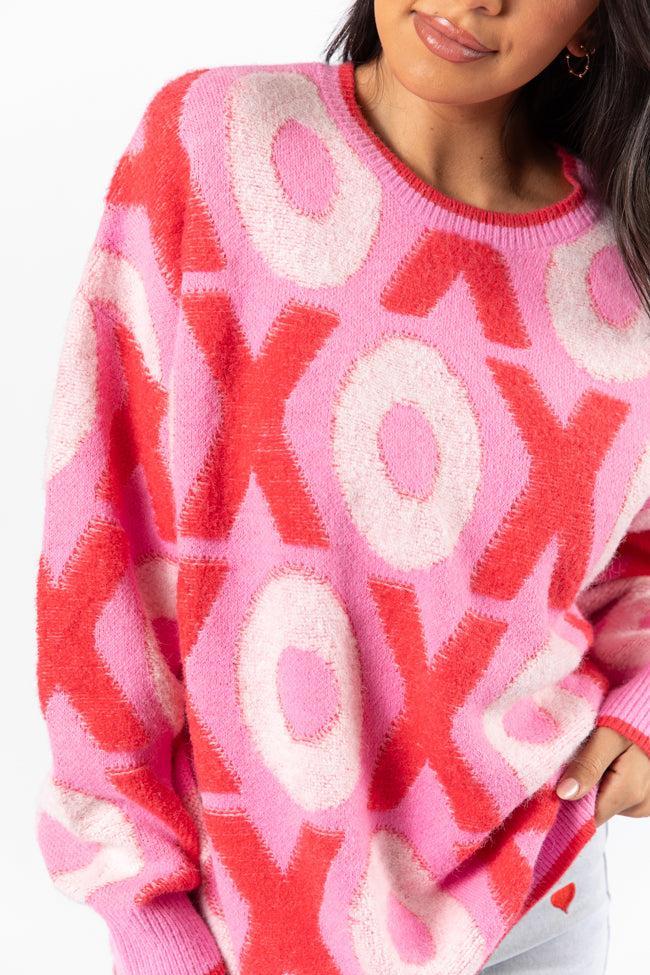 Hugs and Kisses Pink and Red Multi Embroidered Sweater SALE Product Image