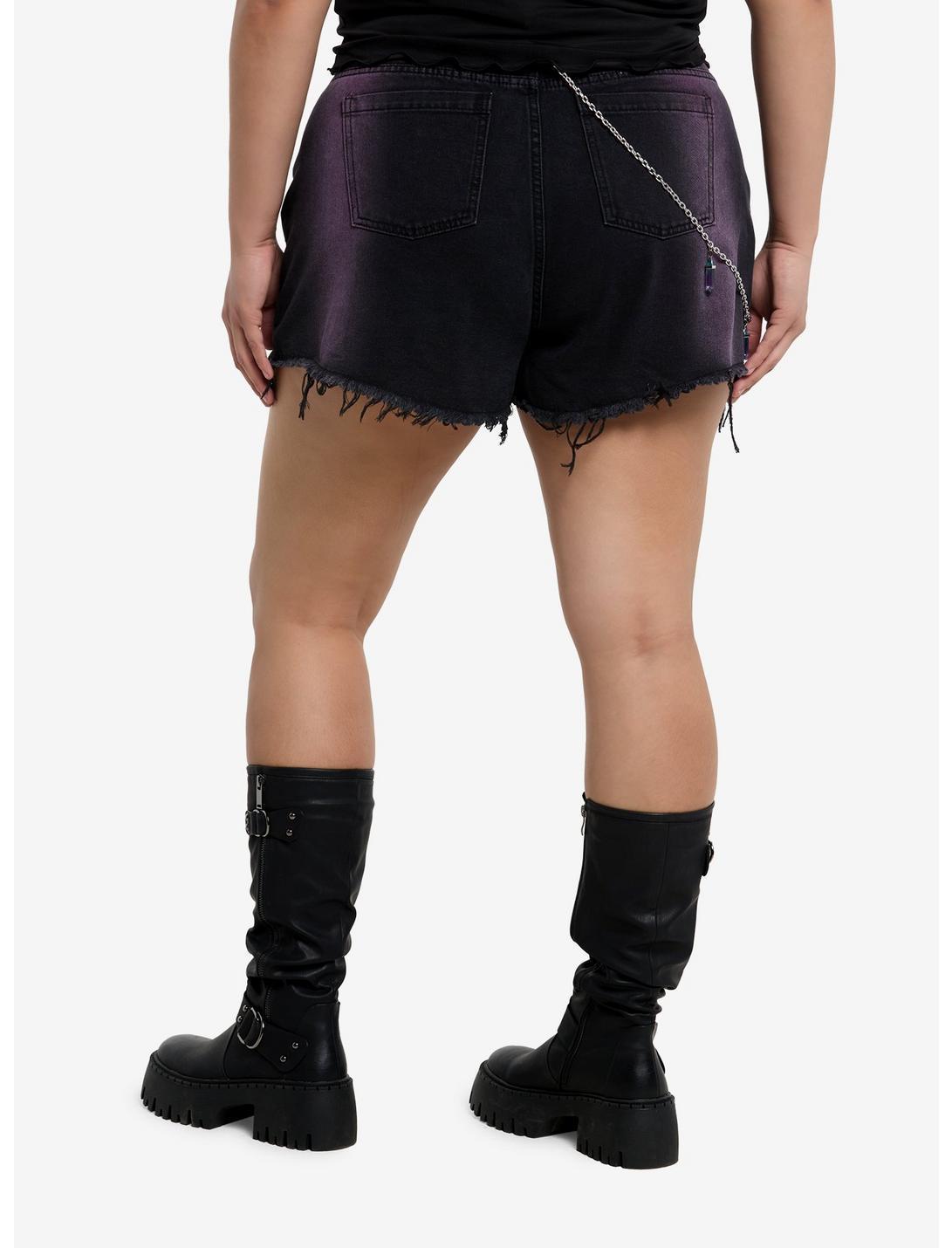 Black & Purple Ombre Denim Shorts With Crystal Chain Plus Size Product Image