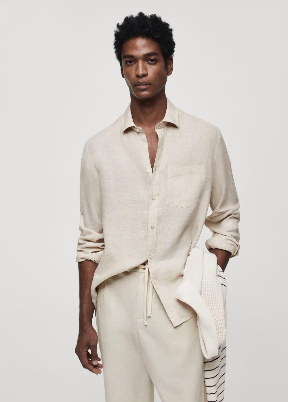Mango Mens 100% Linen Regular-Fit Shirt Product Image