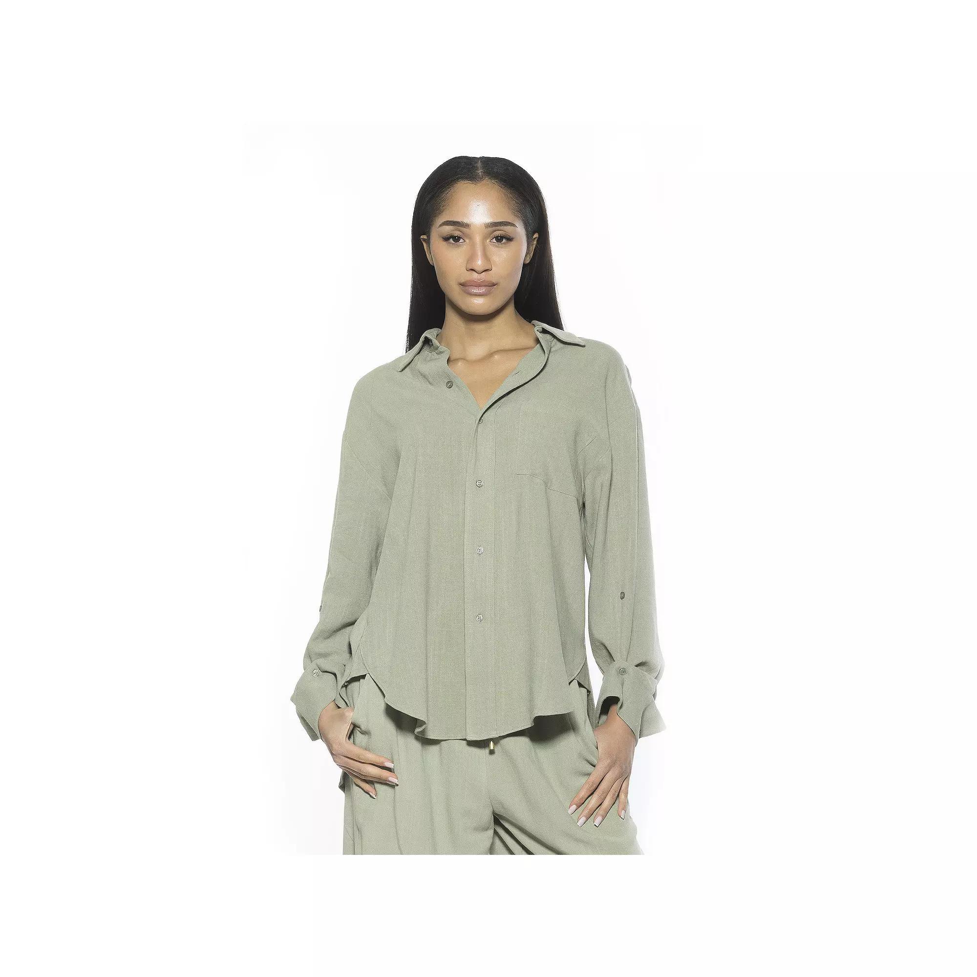 Womens ALEXIA ADMOR Amber Boyfriend Fit Button Down Shirt, Women's, Size: Large, Green Product Image