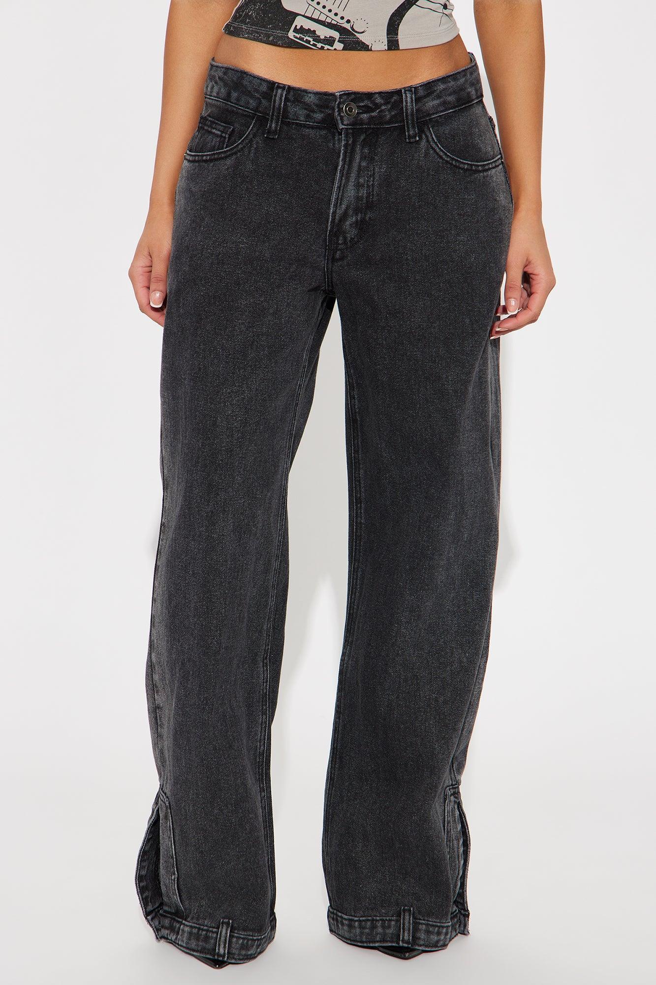 Jinxed Non Stretch Reconstructed Wide Leg Jeans - Black Wash Product Image