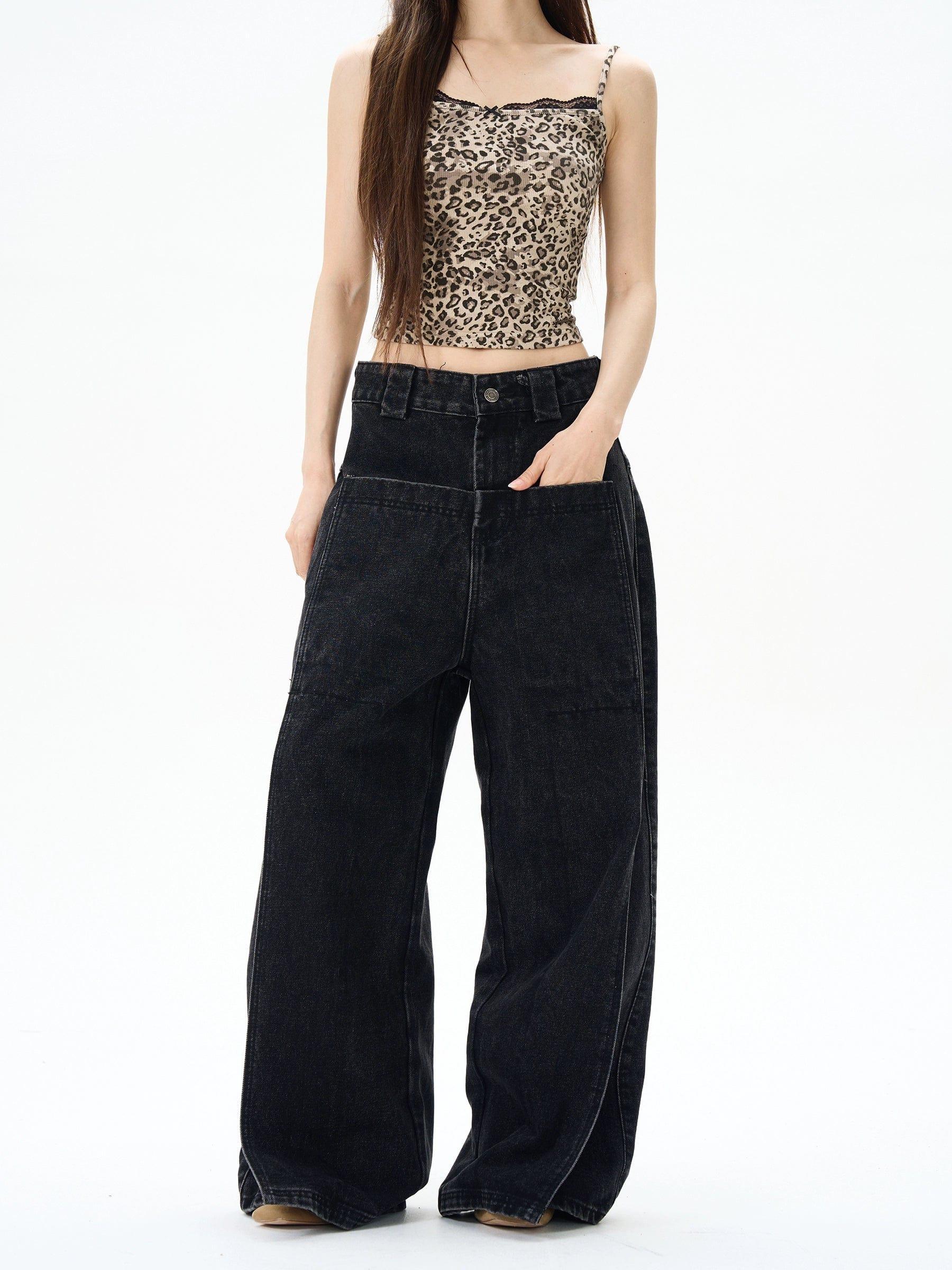 RT No. 12145 BLACK STRAIGHT DENIM JEANS Product Image