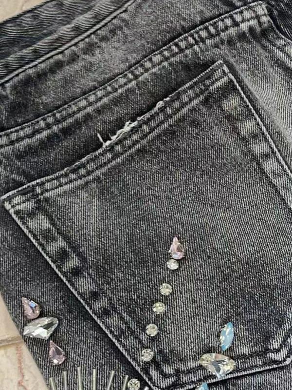Diamond Design Straight Denim Shorts Product Image