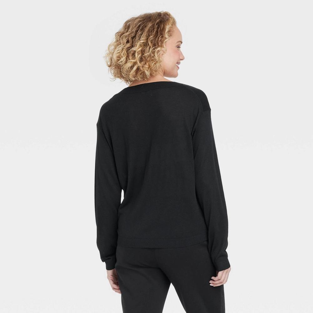 Womens Fine Gauge V-Neck Pullover Sweater - A New Day Black L Product Image