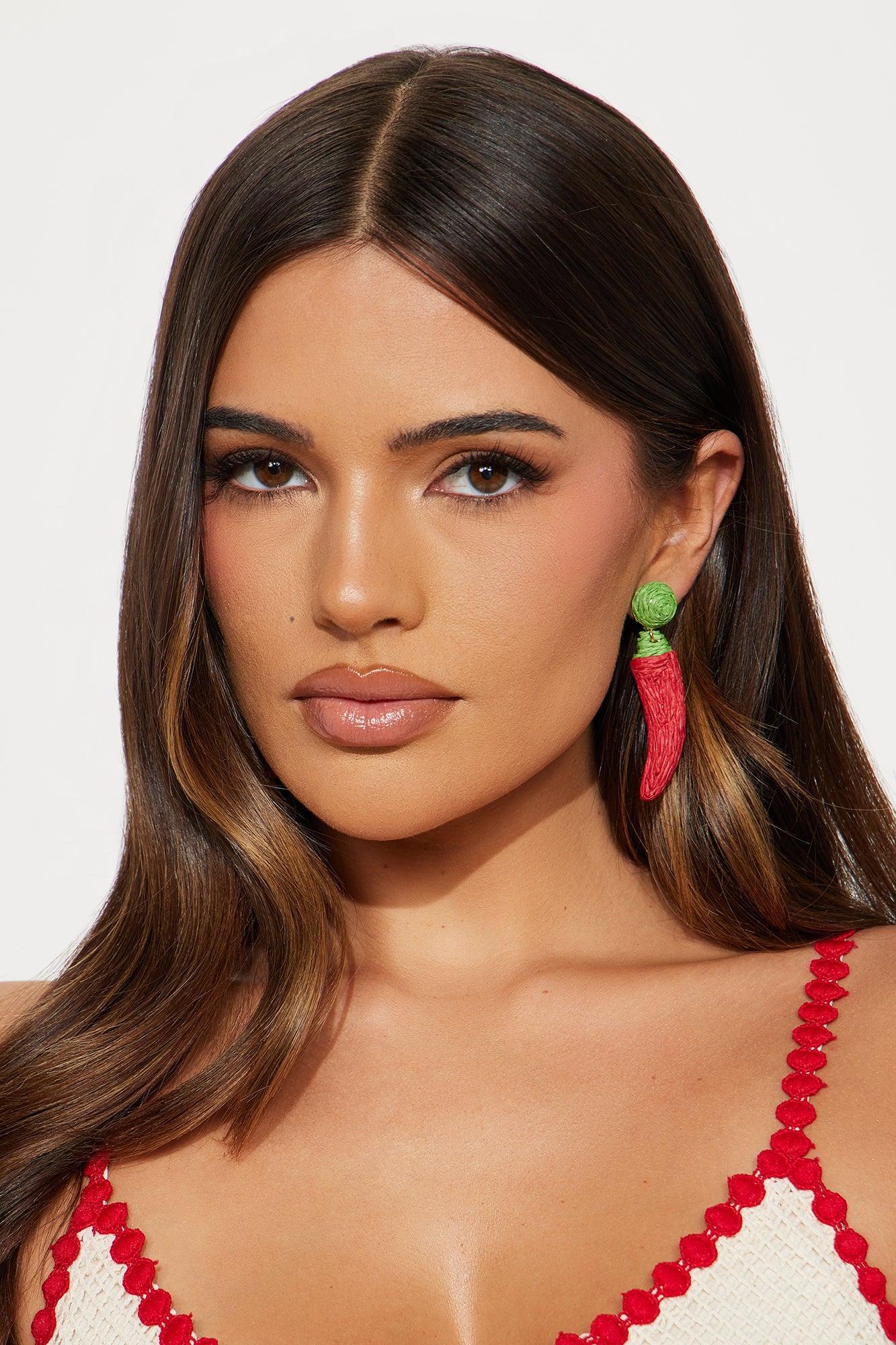 Red Hot Chili Straw Earrings - Red Product Image
