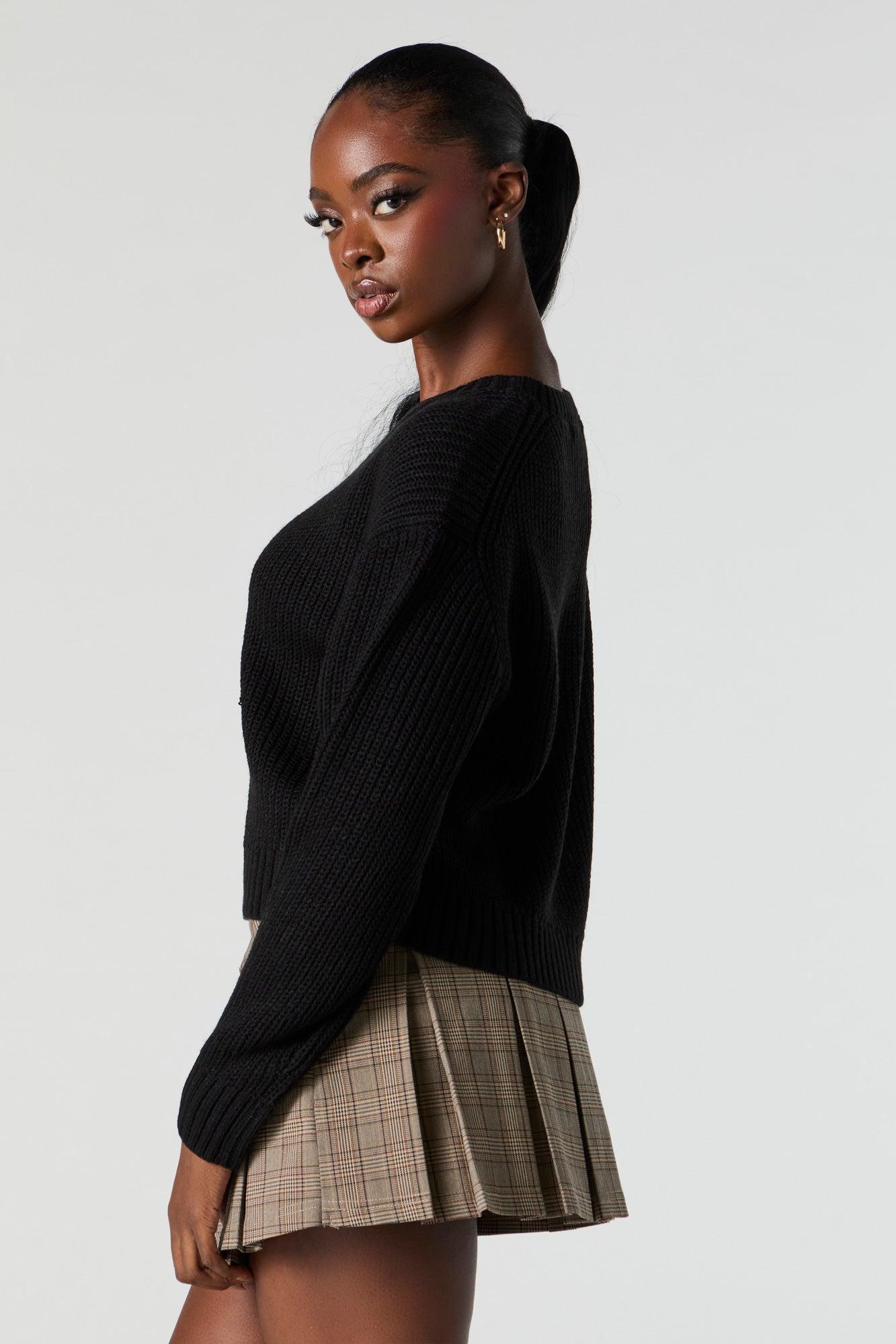 Solid Ribbed Knit Crewneck Skimmer Sweater Female Product Image