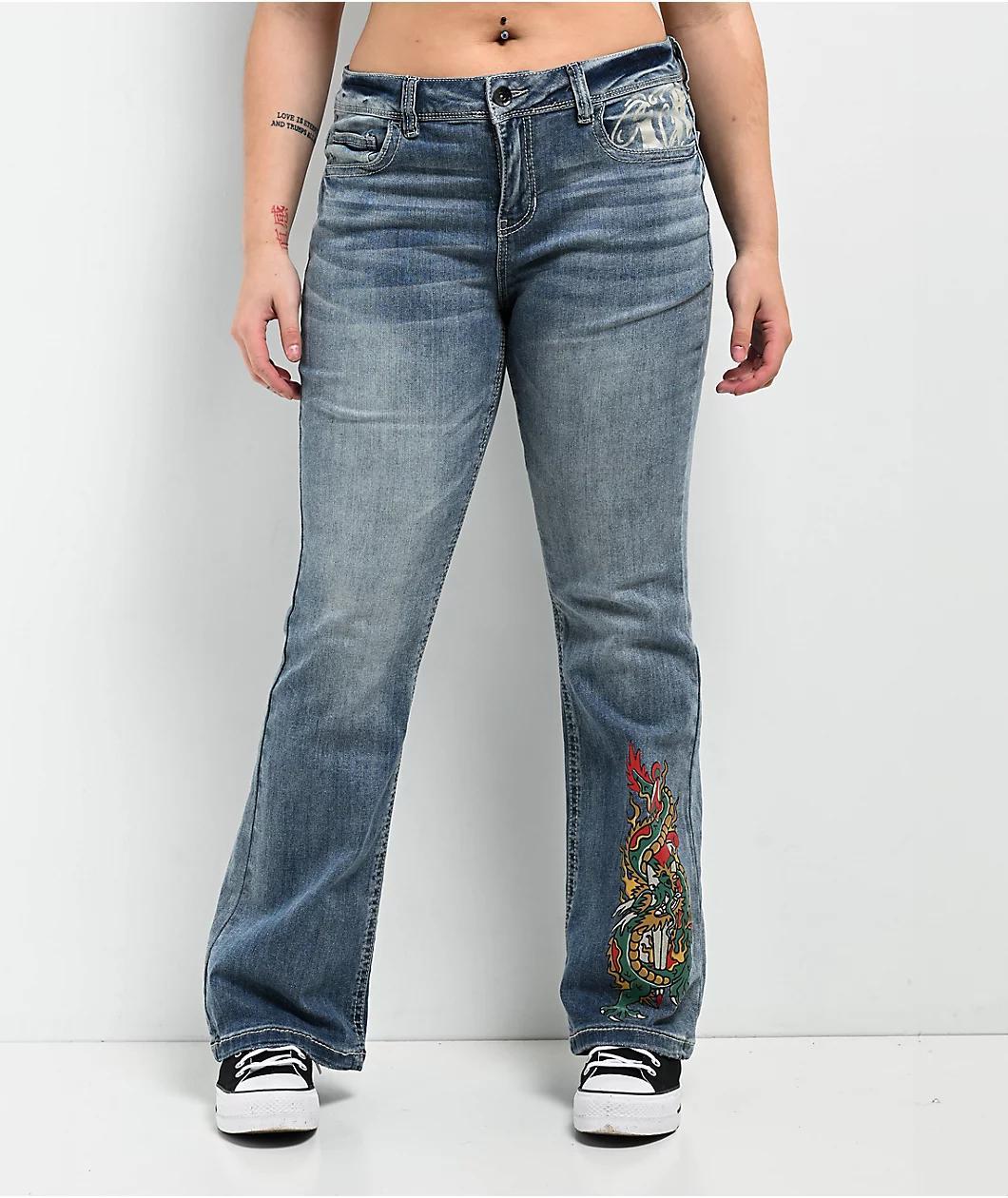 Ninth Hall Alyssia Printed Selfie Mid Rise Flare Jeans Product Image