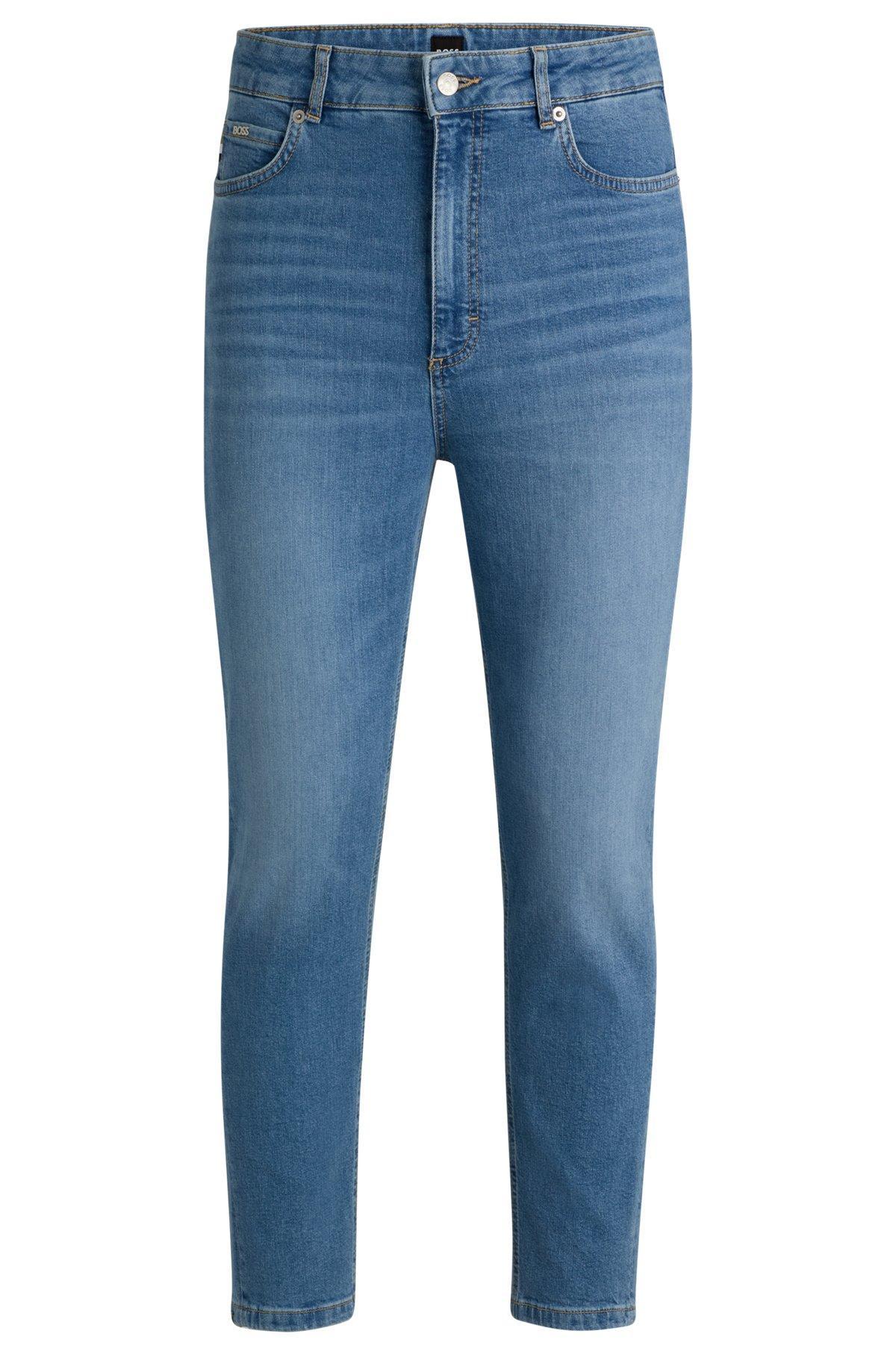 High-waisted cropped jeans in blue comfort-stretch denim Product Image
