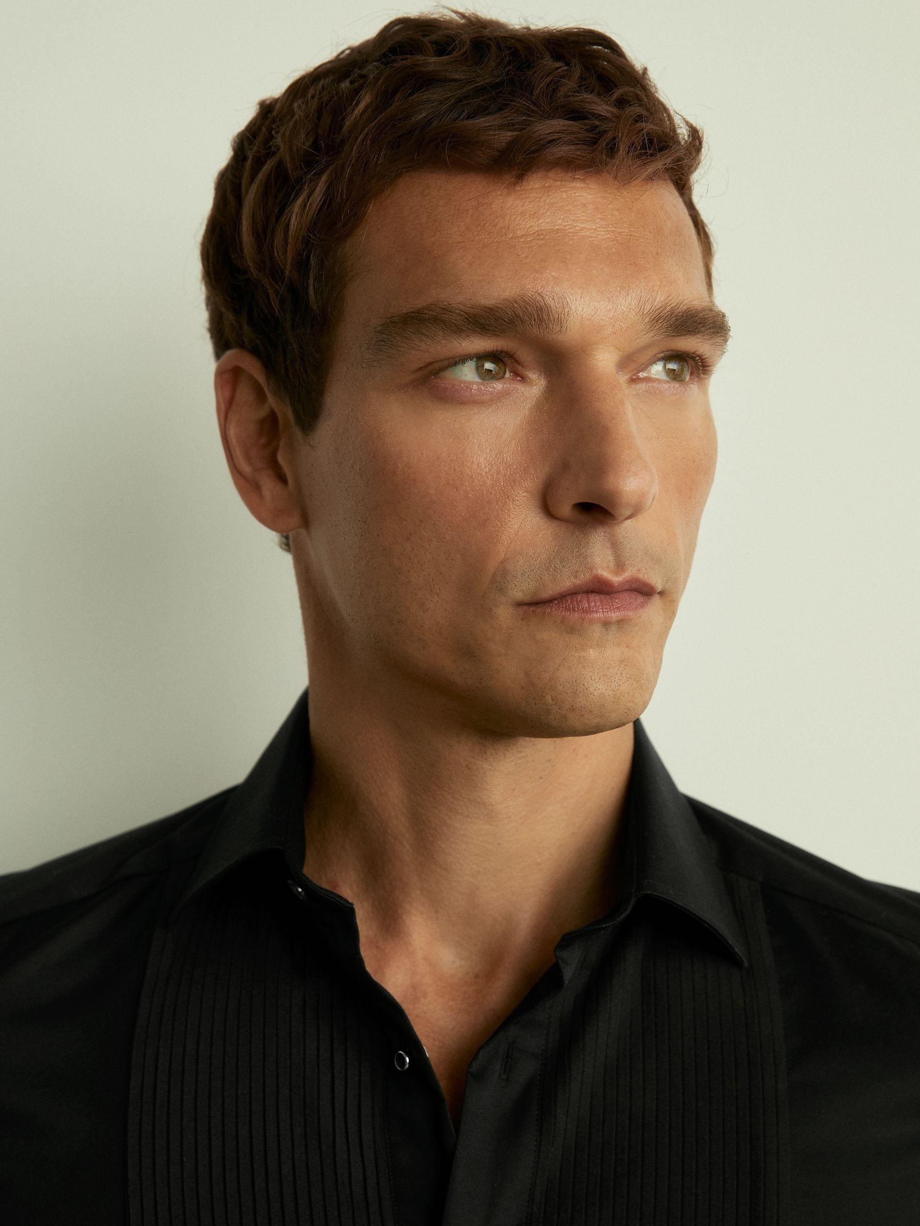 Slim Fit Cotton Dinner Shirt in Black Product Image