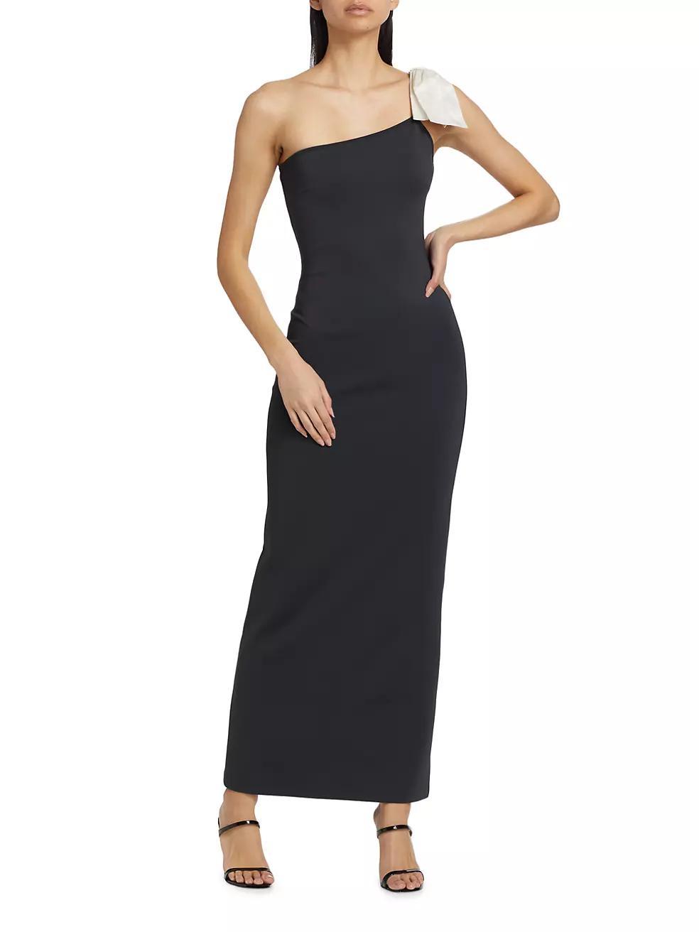 Womens Scuba Ribbon One-Shoulder Maxi Dress Product Image