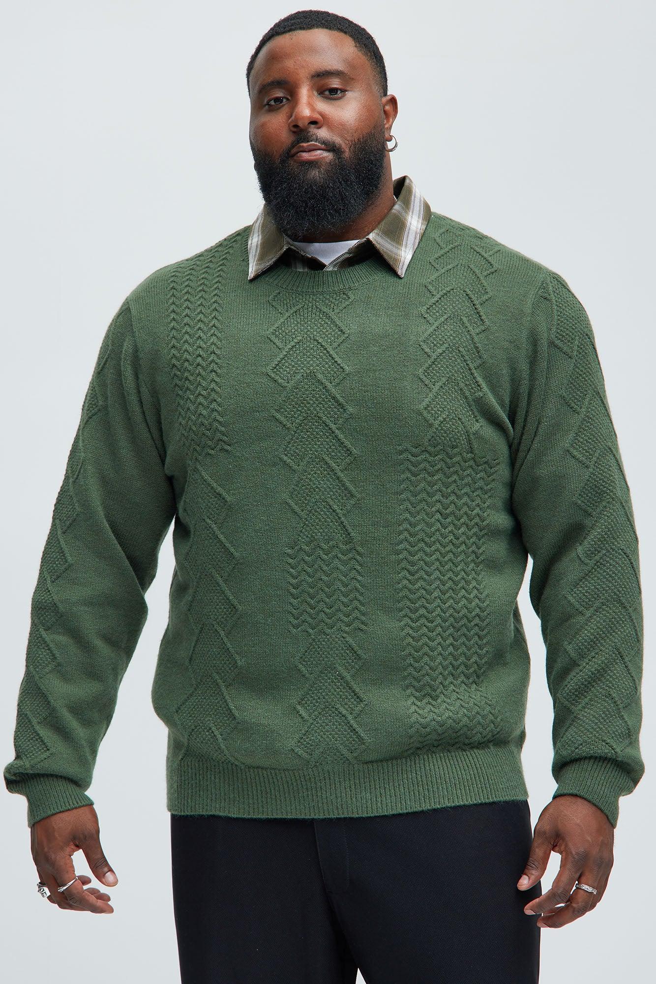 Argus Mixed Cable Knit Crewneck Sweater - Green Product Image
