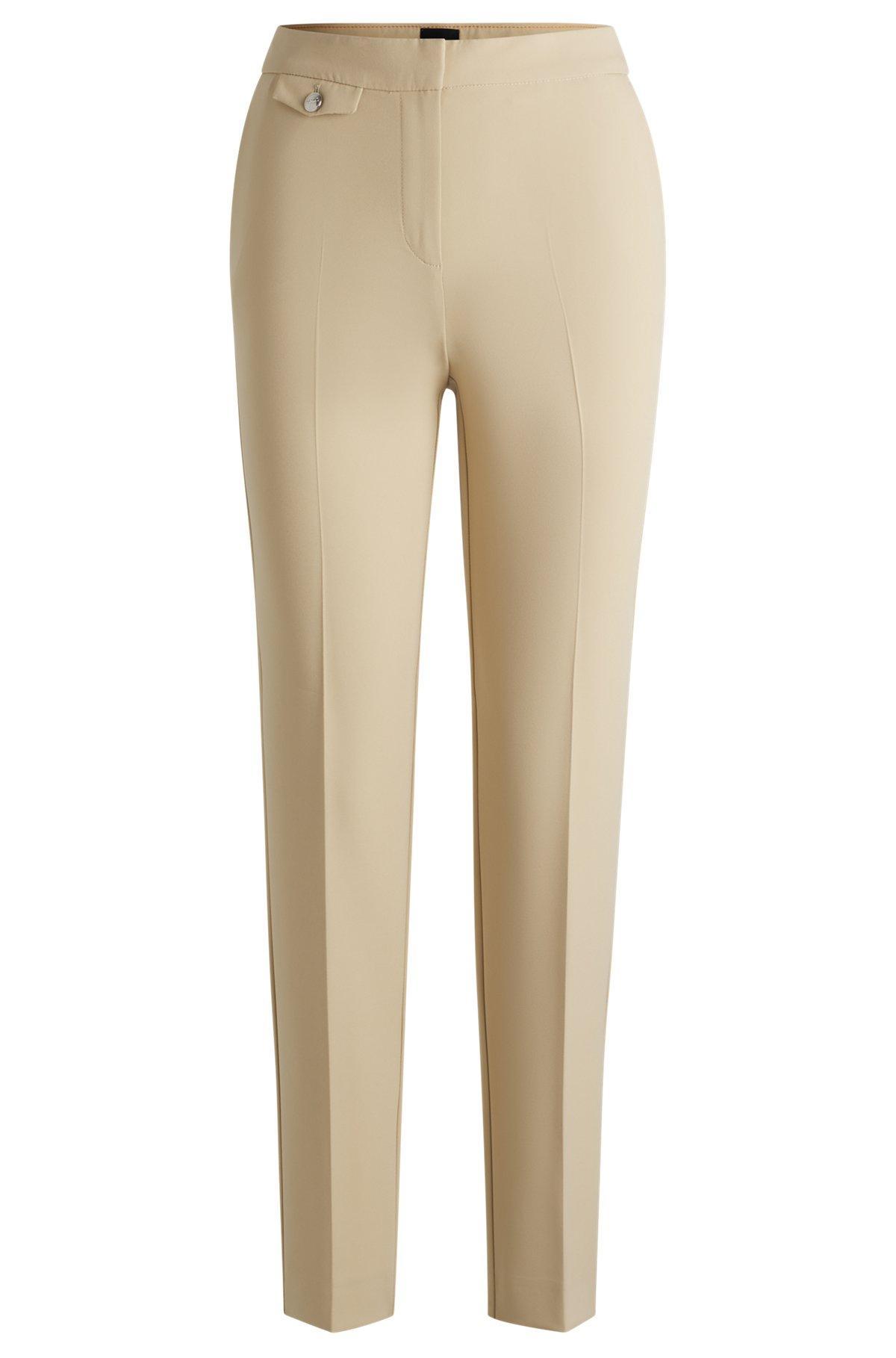 BOSS - Crease-front chinos in stretch satin - Light Beige Product Image