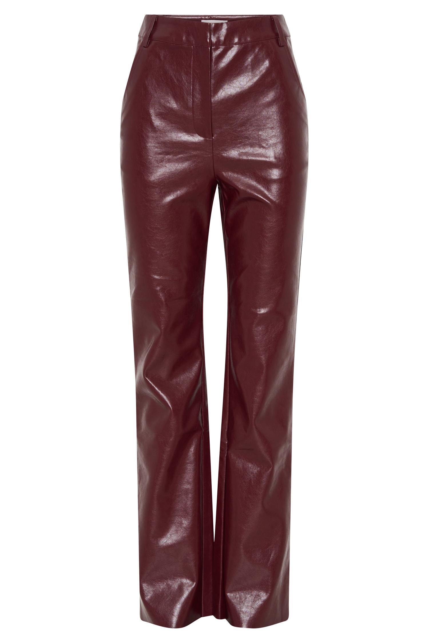 Tyra Straight Leg Faux Leather Pants - Cherry Red Product Image