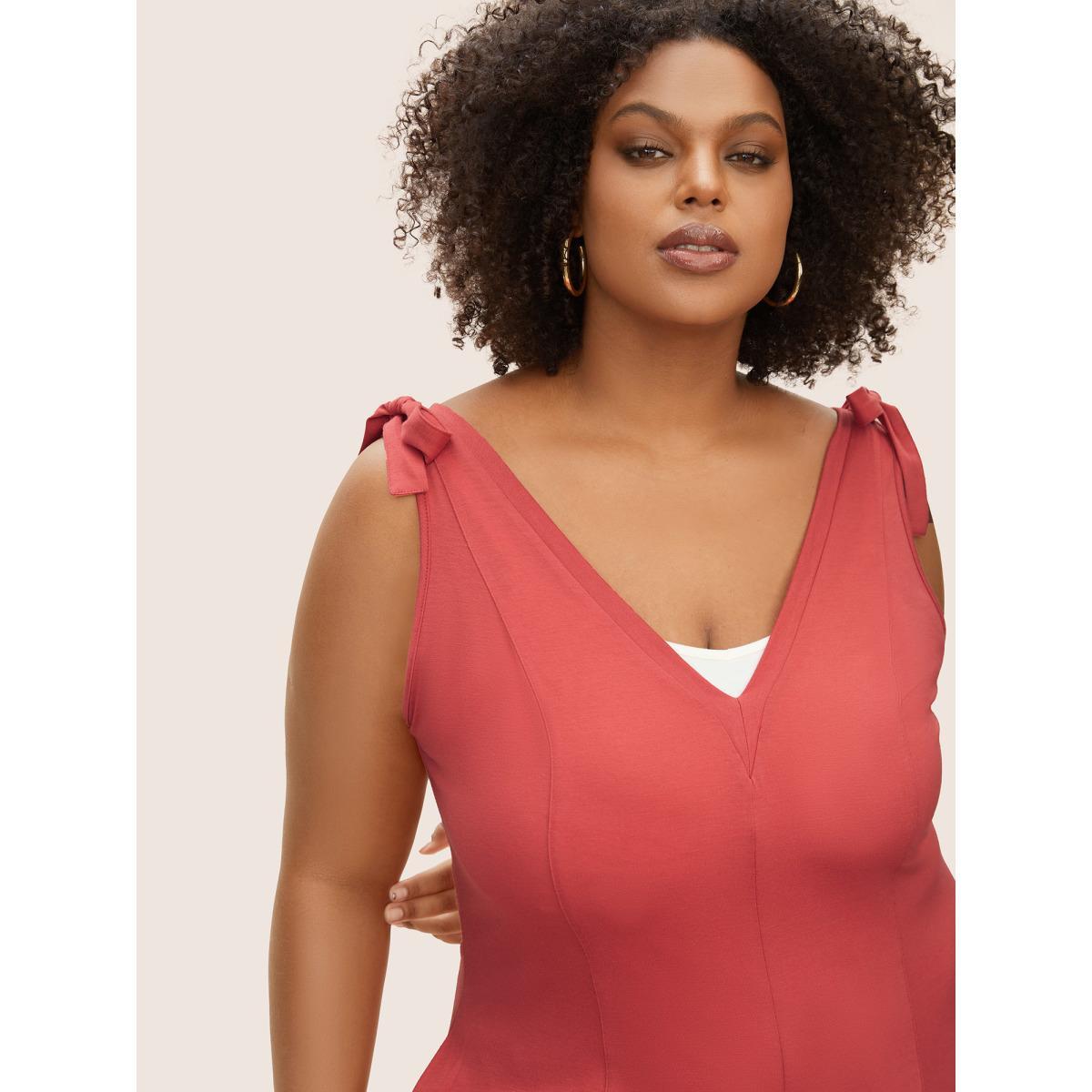Plus Size OrangeRed Supersoft Essentials V Neck Solid Tie Knot Jumpsuit Women Casual Sleeveless V-neck Everyday Loose Jumpsuits BloomChic 18-20/2X Product Image