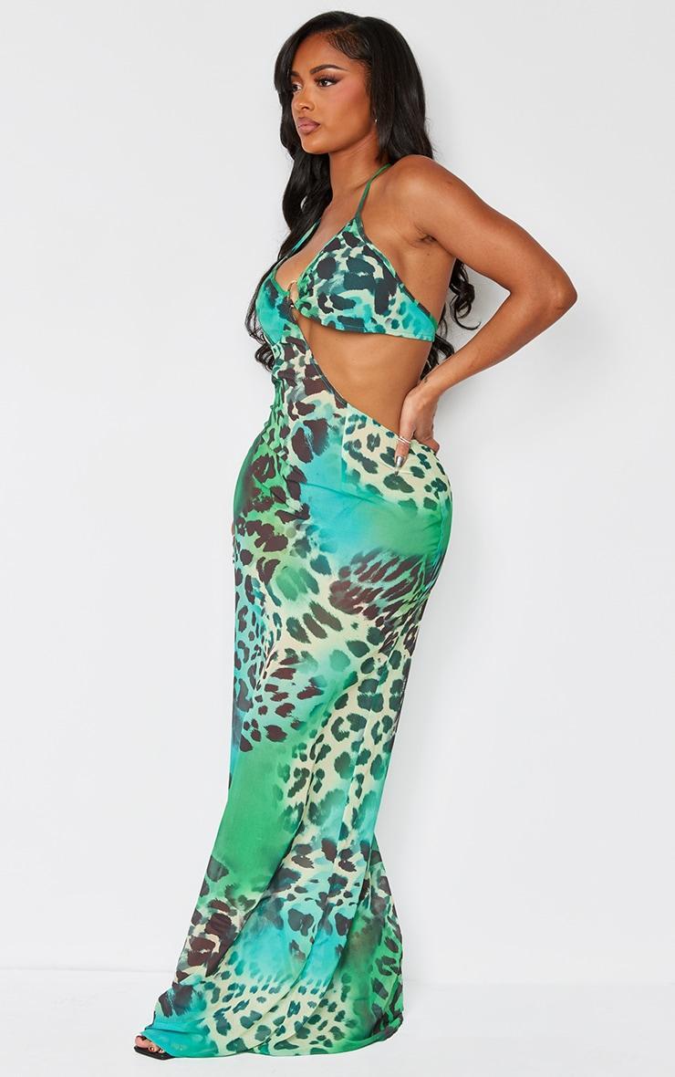 Shape Green Animal Printed Chiffon Ring Detail Maxi Dress Product Image
