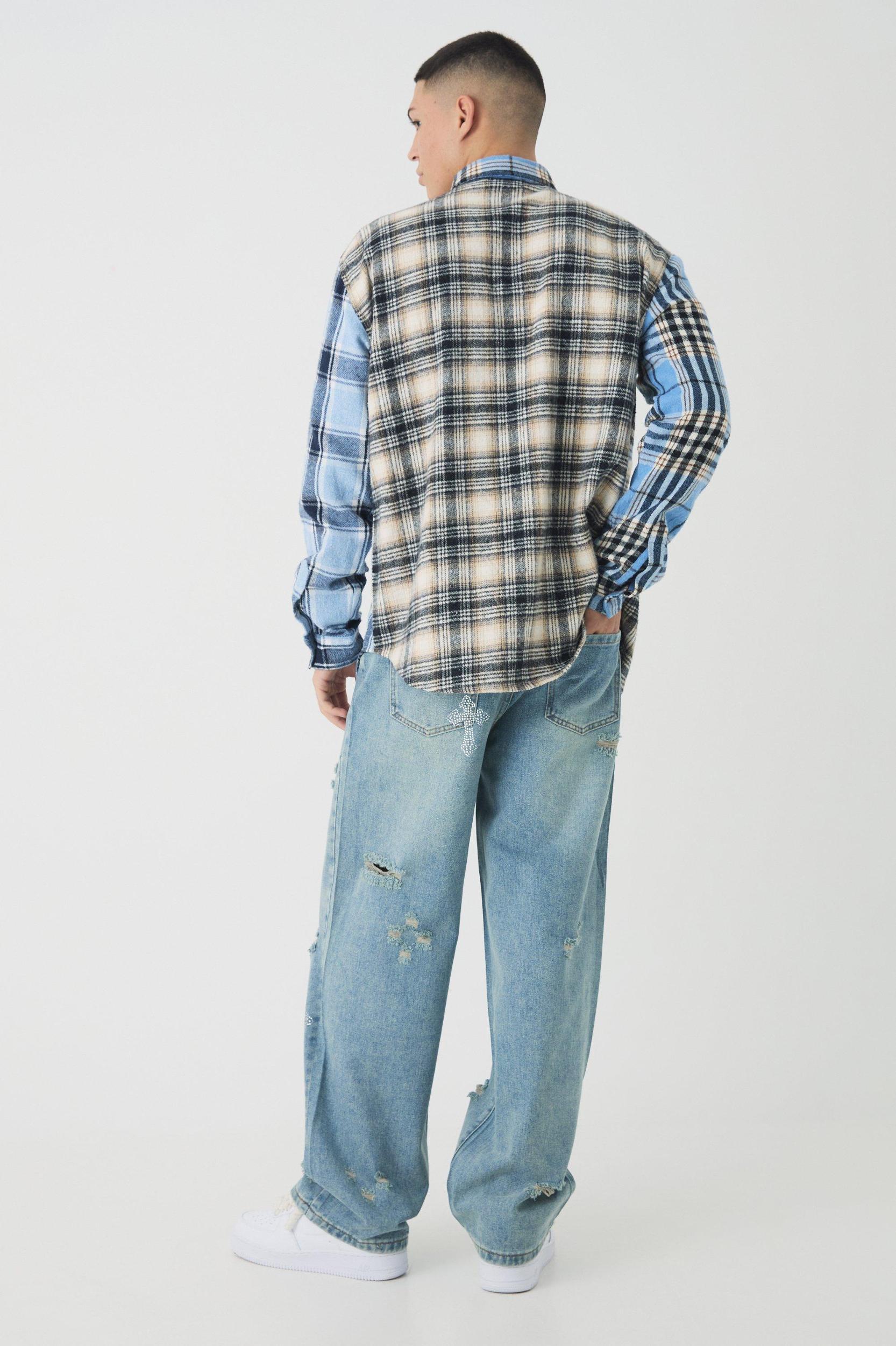 Relaxed Fit Rhinestone Cross Ripped Jeans | boohooMAN USA Product Image