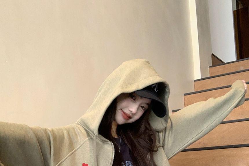 Heart Embroidery Zip-Up Hoodie / Tee / Mini Skirt Product Image