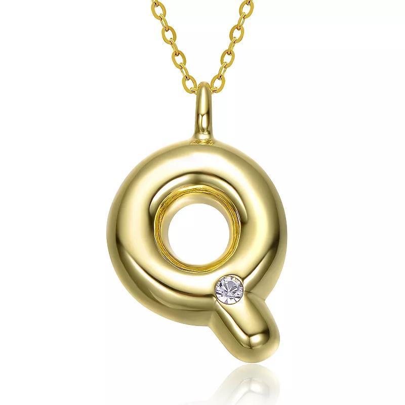 14k Gold Plated Bubble Initial Pendant Necklace, Womens Gold Tone Q Product Image
