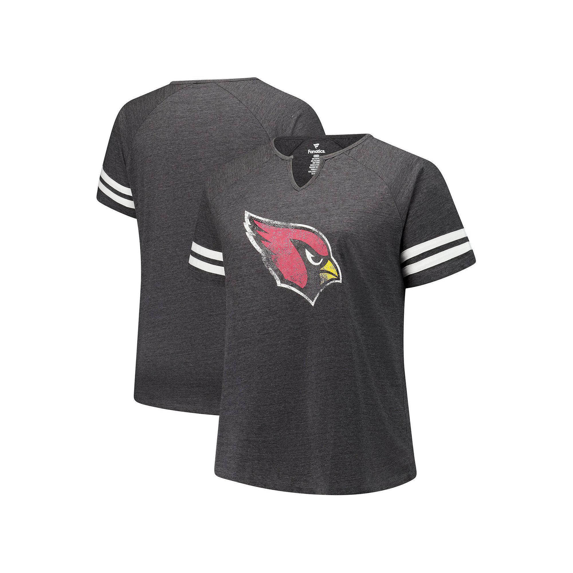 Women's Fanatics Charcoal Arizona Cardinals Plus Size Logo Striped Raglan Notch Neck T-Shirt, Size: 3XL Product Image
