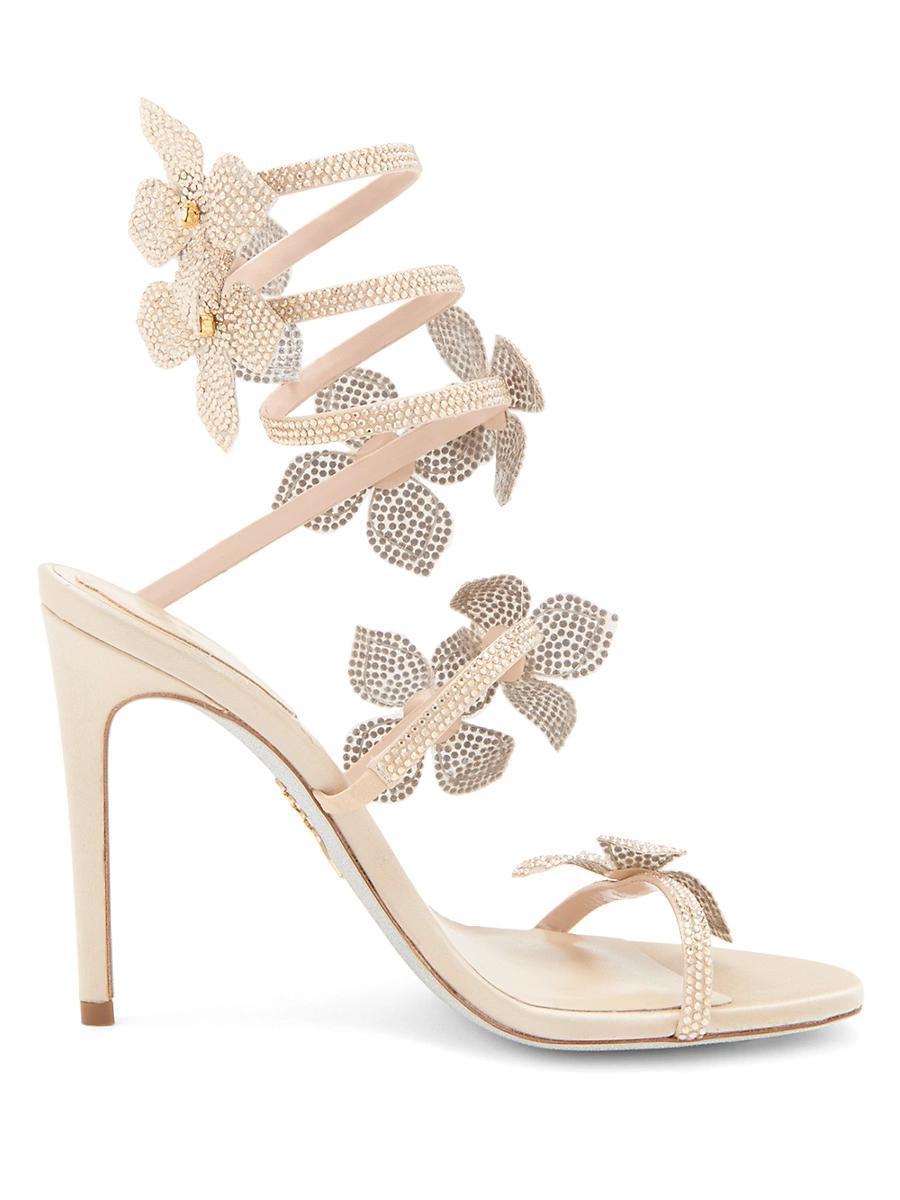 Womens 100MM Satin Floral High-Heel Sandals Product Image