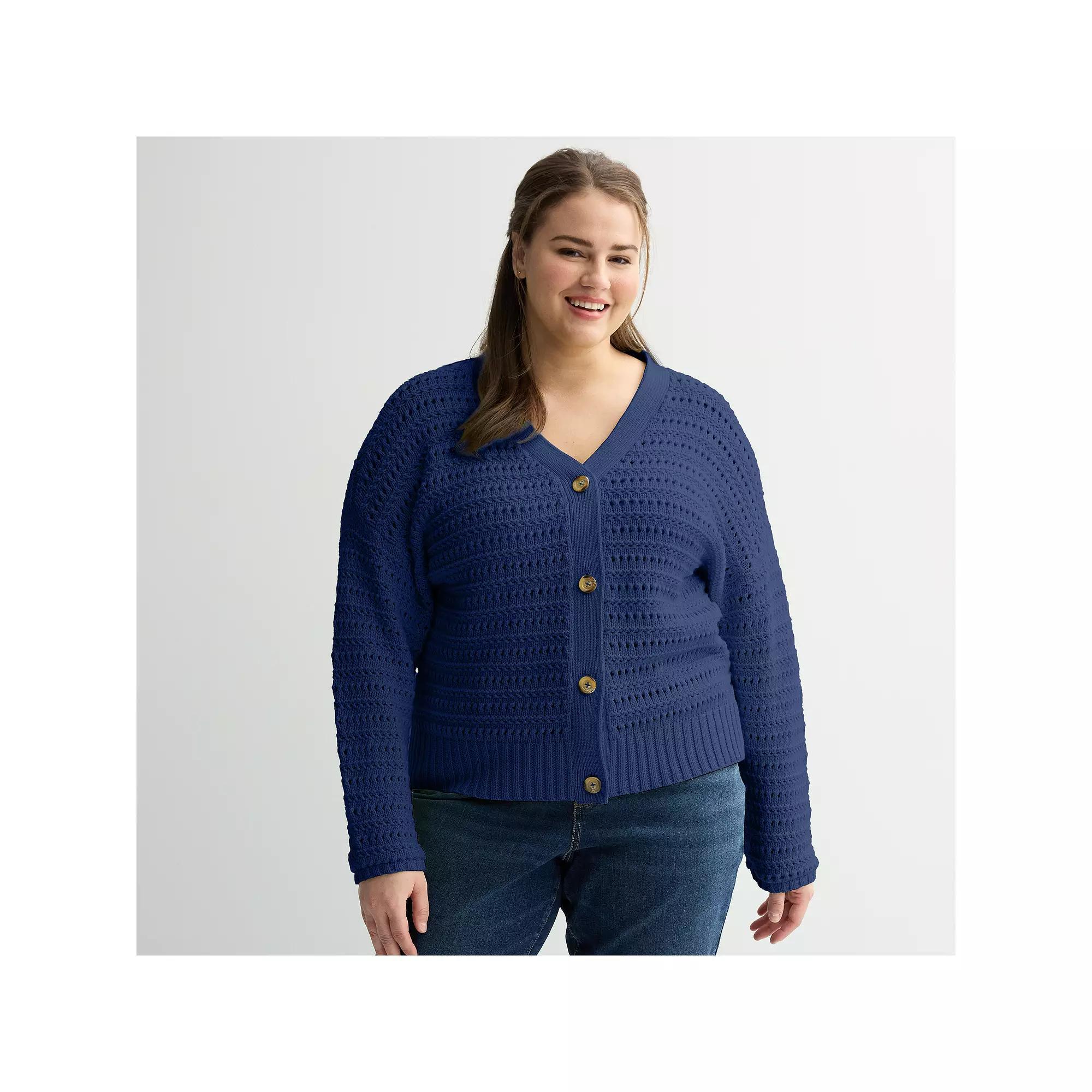 Plus Size Sonoma Goods For Life Open Stitch Knit Cardigan, Womens Product Image