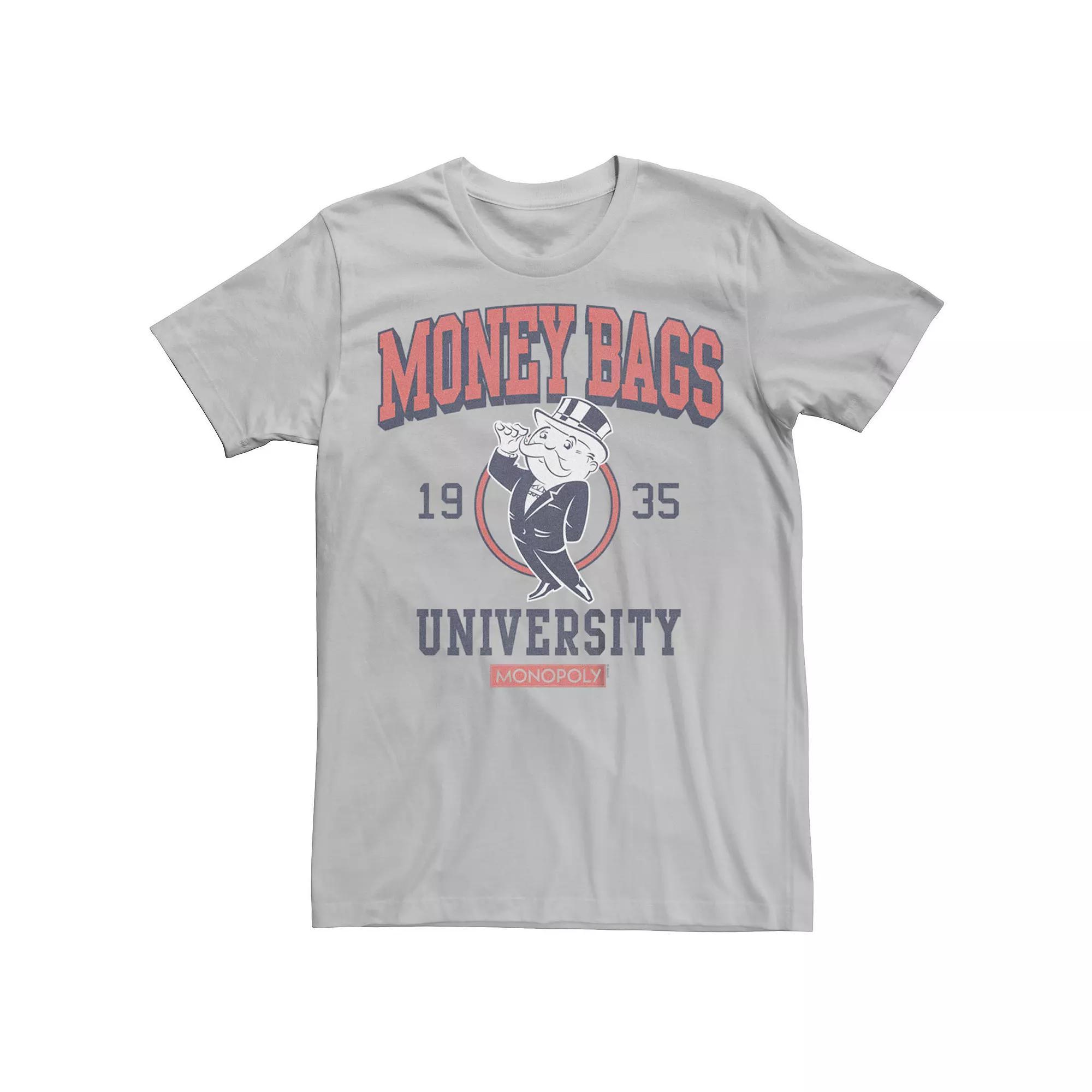 Men's Monopoly University Money Bags Graphic Tee, Size: XXL, Silver Product Image