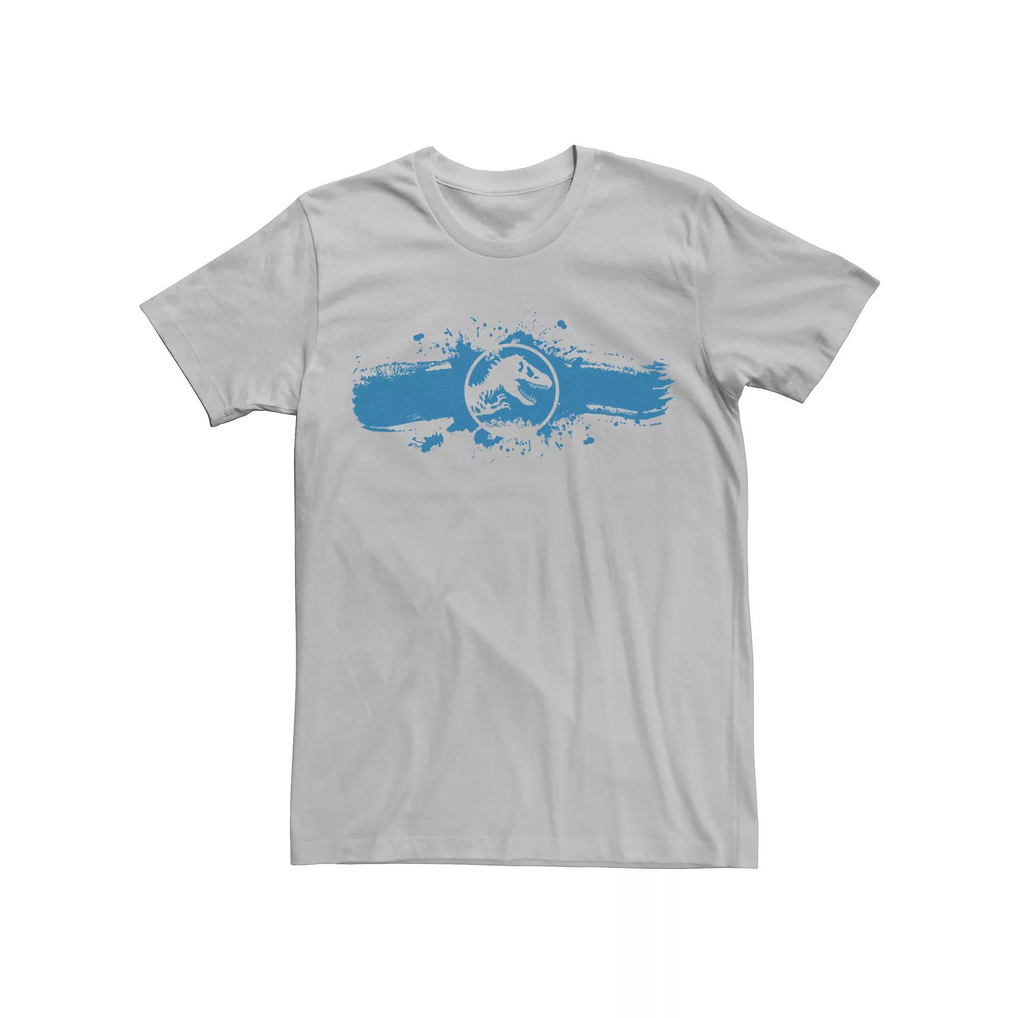 Men's Jurassic World Logo Blue Paint Splatter Graphic Tee, Size: XL, Silver Product Image